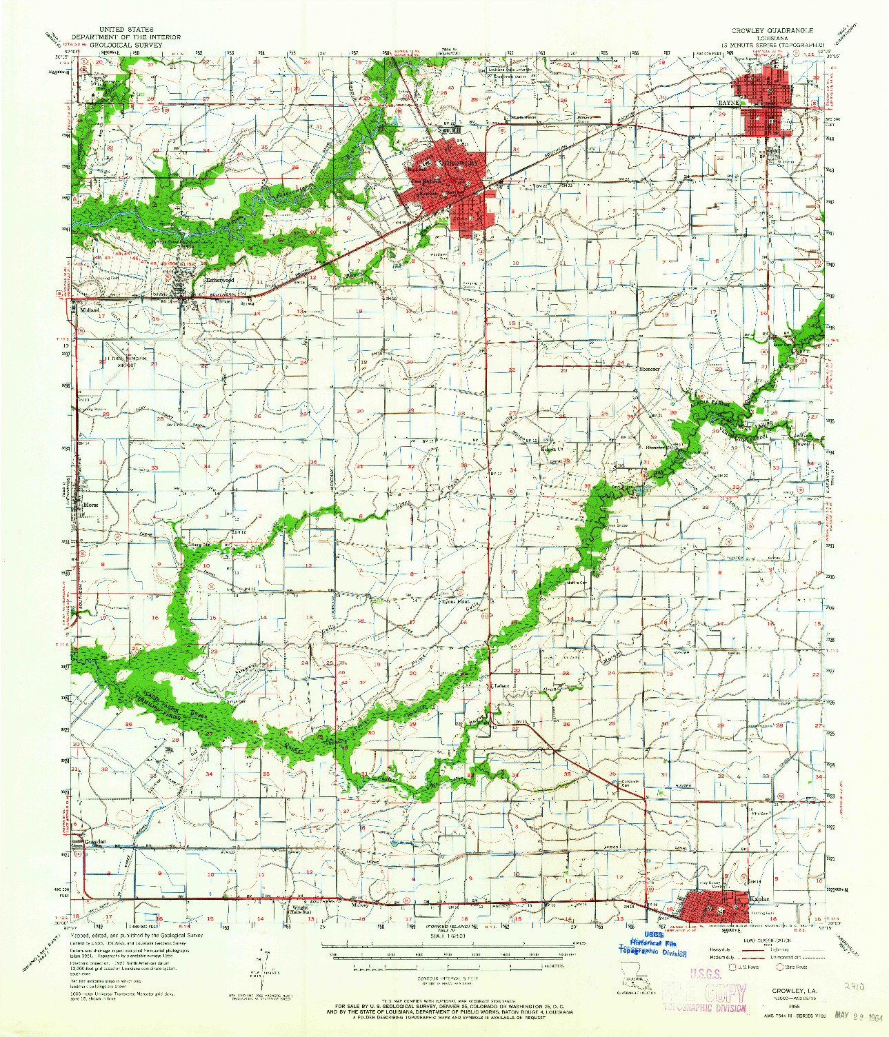 USGS 1:62500-SCALE QUADRANGLE FOR CROWLEY, LA 1955