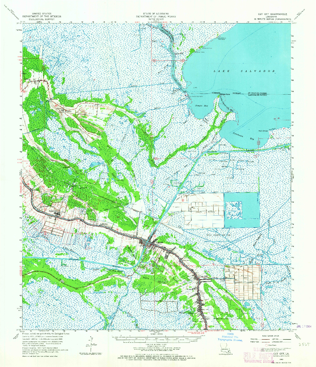 USGS 1:62500-SCALE QUADRANGLE FOR CUT OFF, LA 1963