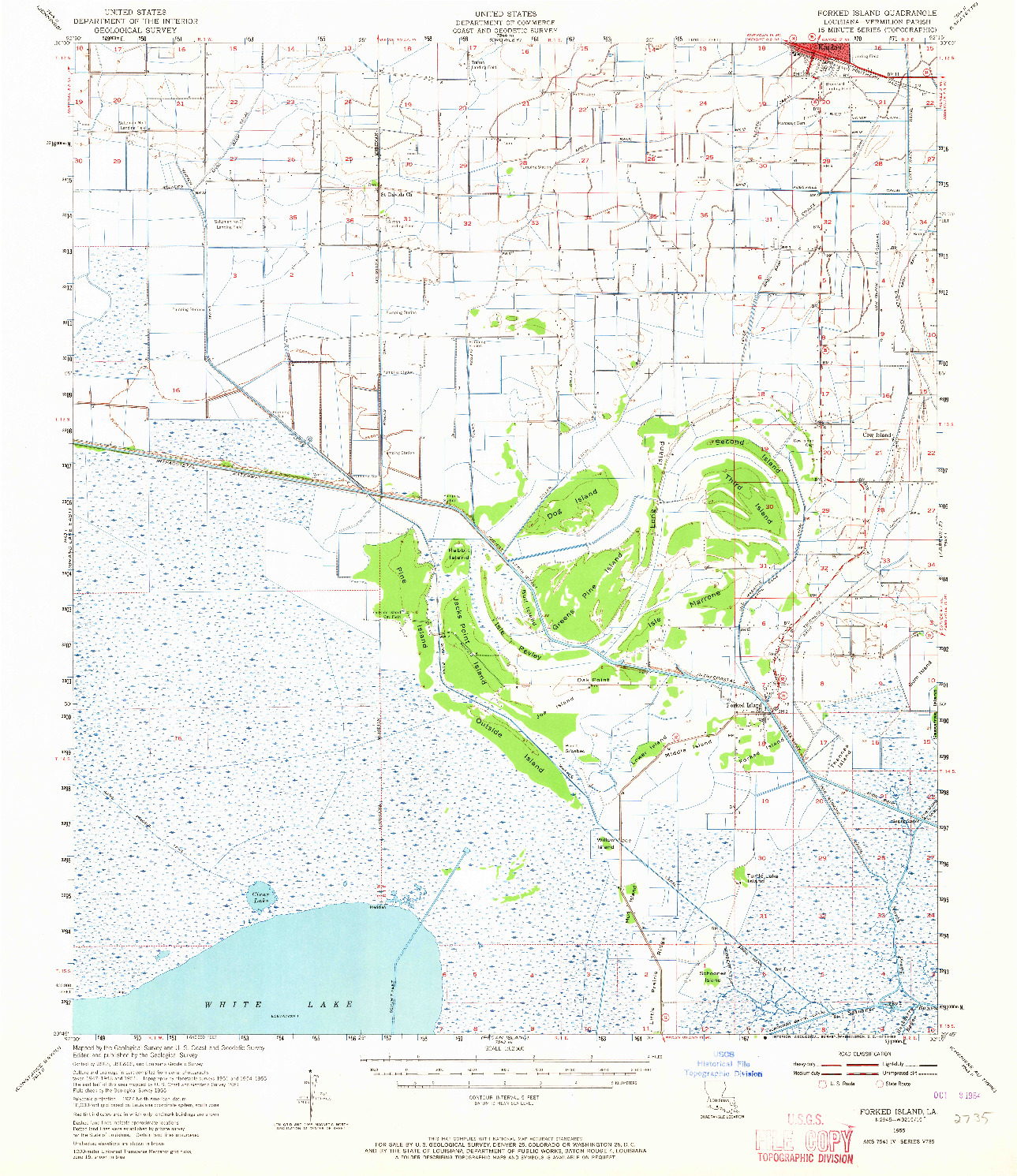 USGS 1:62500-SCALE QUADRANGLE FOR FORKED ISLAND, LA 1955