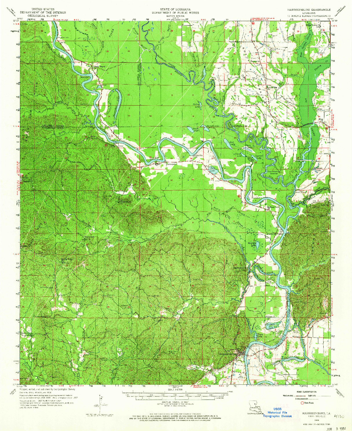 USGS 1:62500-SCALE QUADRANGLE FOR HARRISONBURG, LA 1959