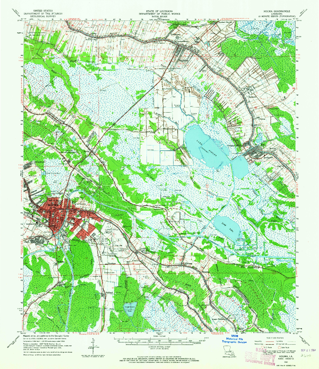 USGS 1:62500-SCALE QUADRANGLE FOR HOUMA, LA 1963