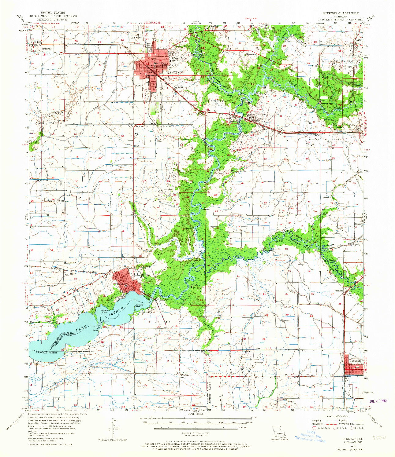 USGS 1:62500-SCALE QUADRANGLE FOR JENNINGS, LA 1955