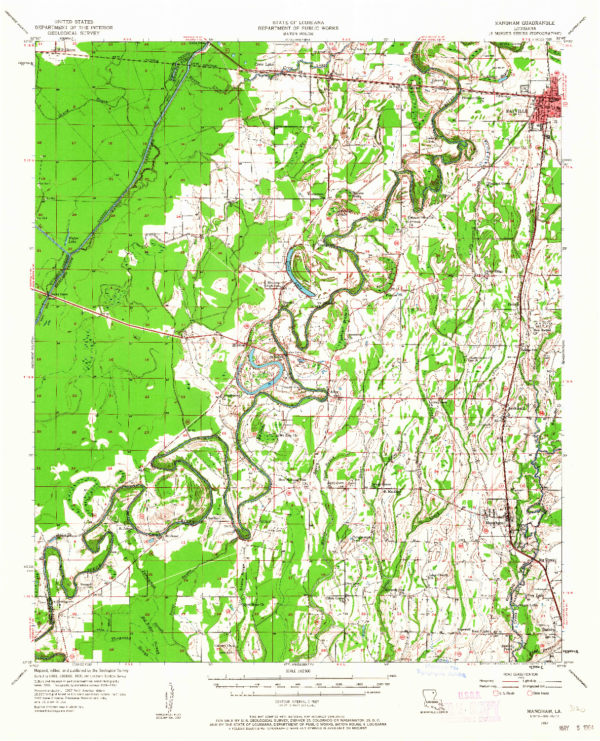 USGS 1:62500-SCALE QUADRANGLE FOR MANGHAM, LA 1957