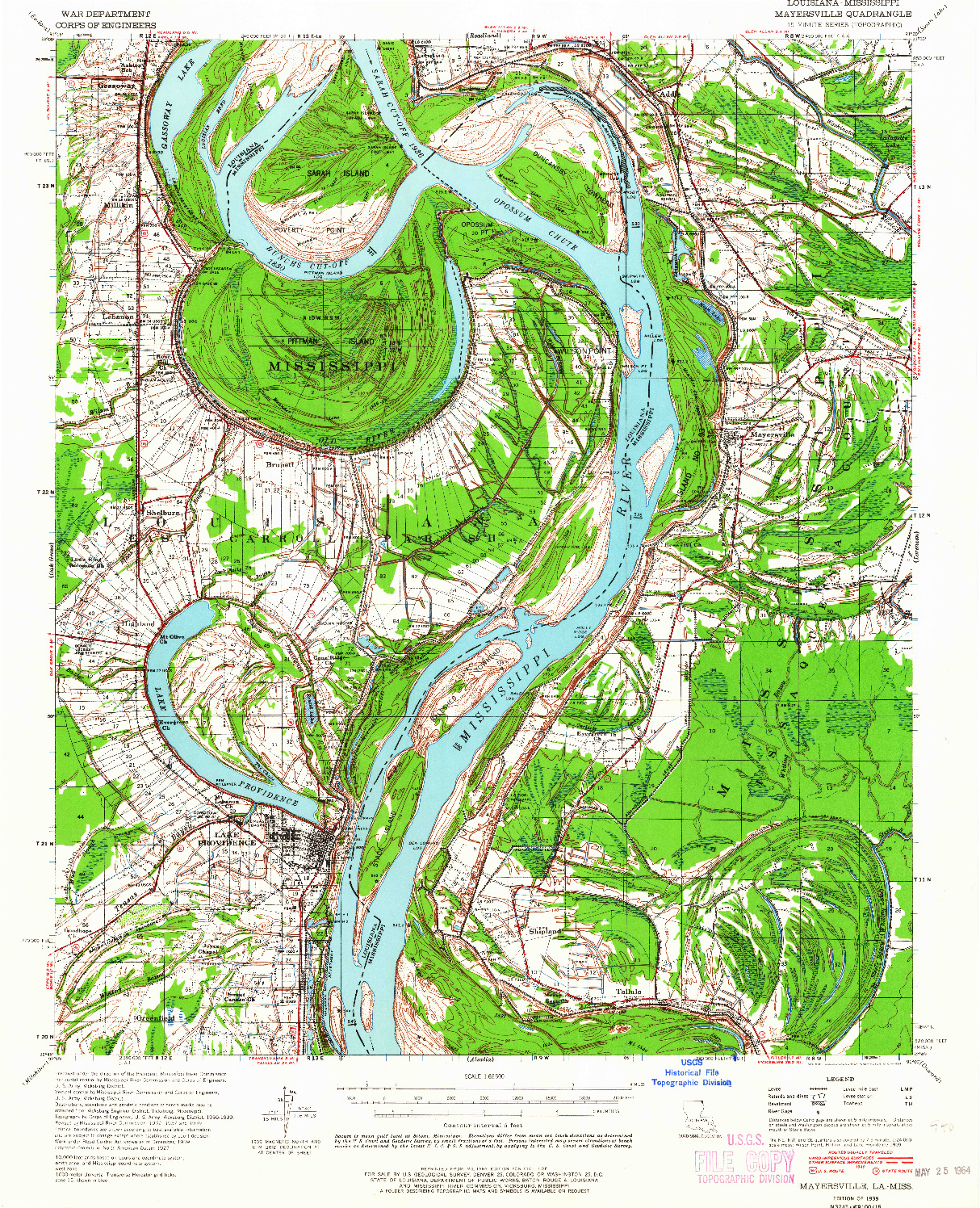 USGS 1:62500-SCALE QUADRANGLE FOR MAYERSVILLE, LA 1939