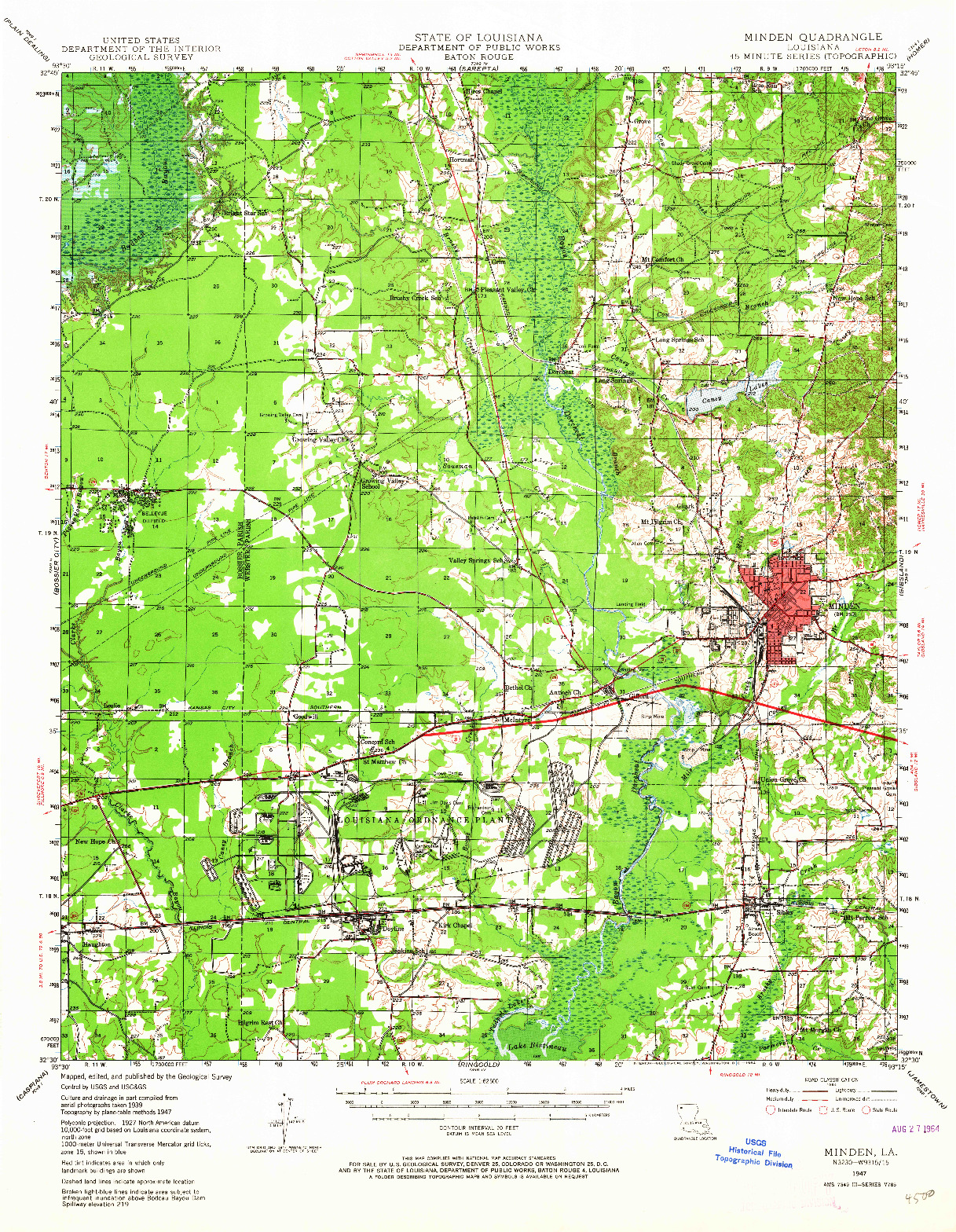 USGS 1:62500-SCALE QUADRANGLE FOR MINDEN, LA 1947
