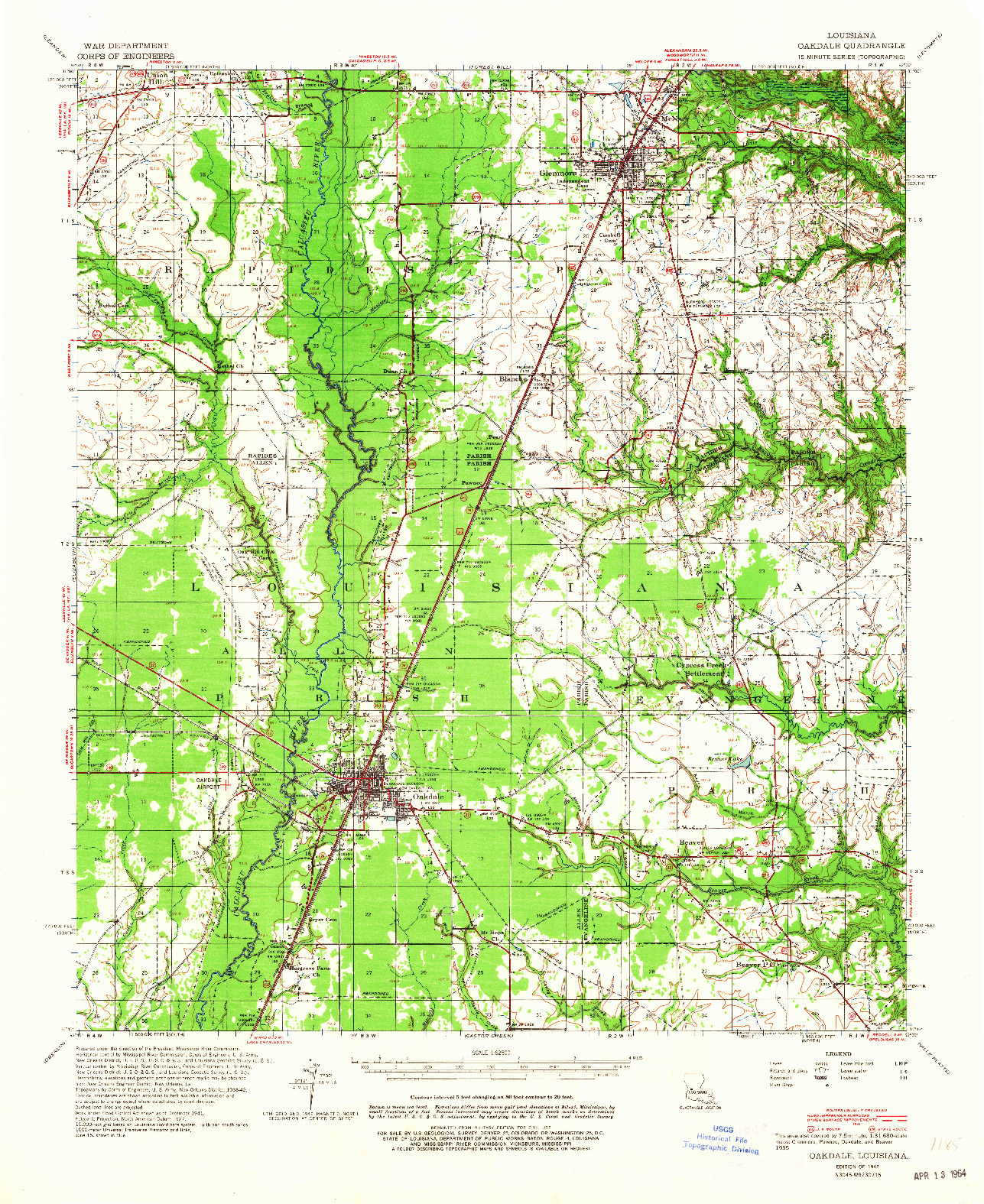 USGS 1:62500-SCALE QUADRANGLE FOR OAKDALE, LA 1942