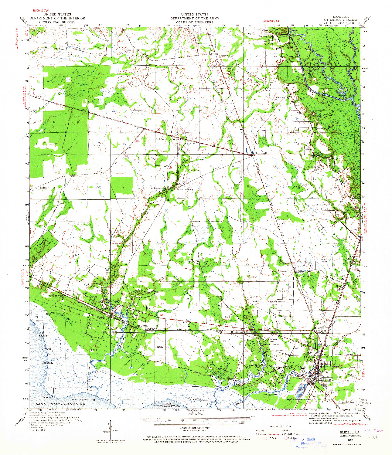 USGS 1:62500-SCALE QUADRANGLE FOR SLIDELL, LA 1950