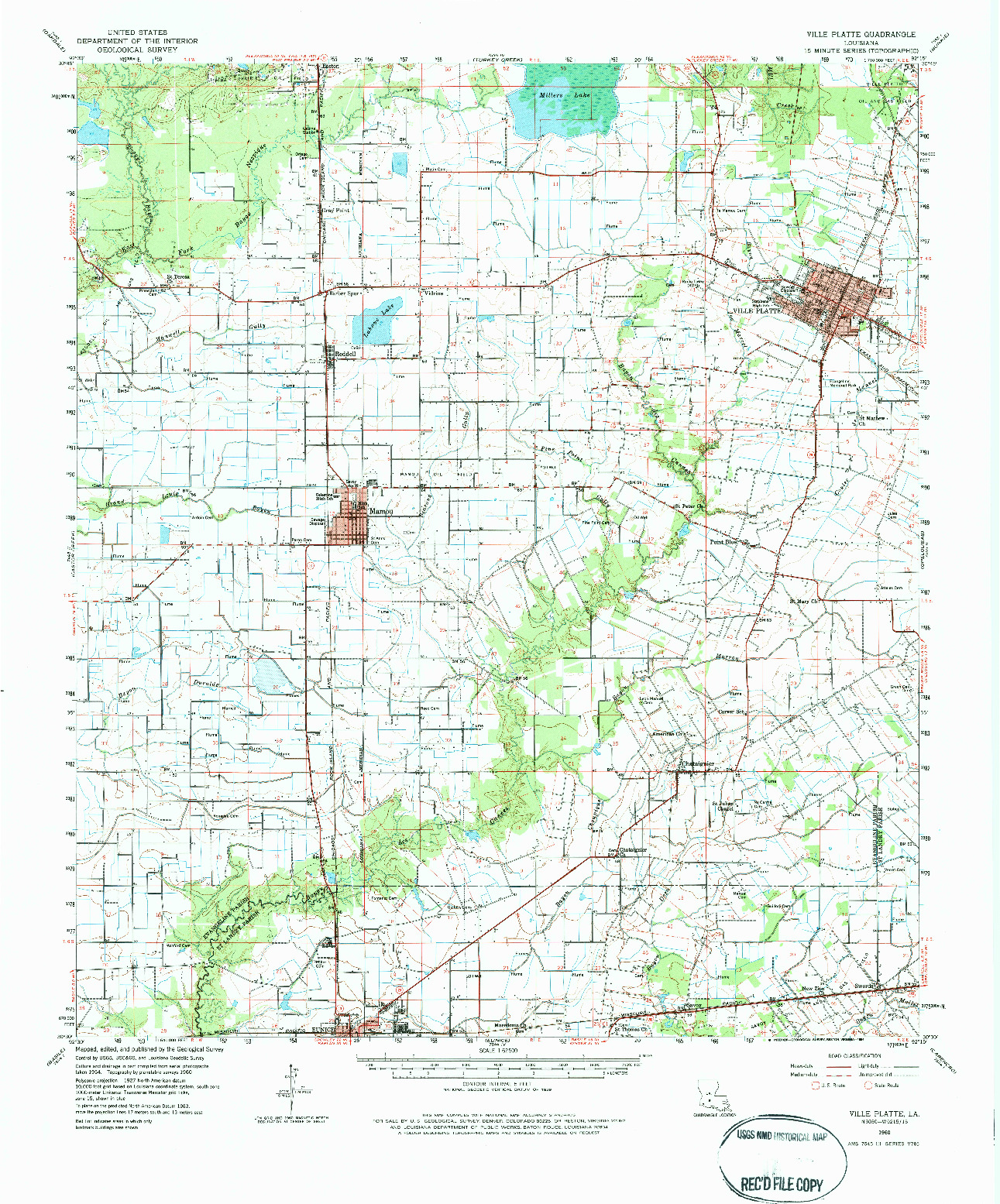 USGS 1:62500-SCALE QUADRANGLE FOR VILLE PLATTE, LA 1960