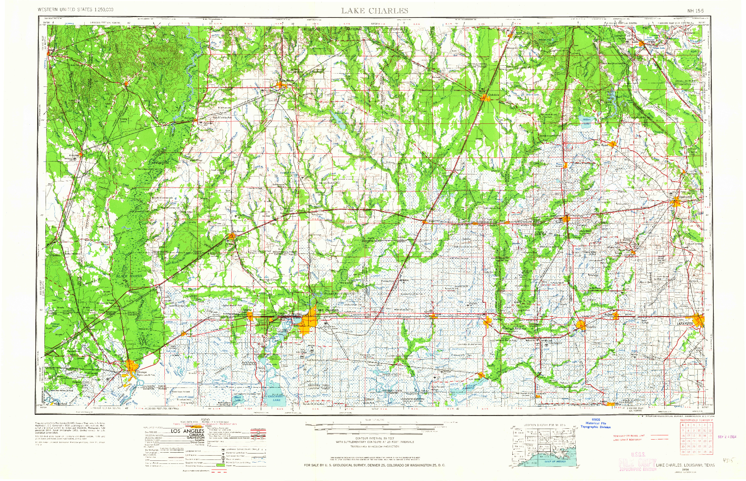 USGS 1:250000-SCALE QUADRANGLE FOR LAKE CHARLES, LA 1954