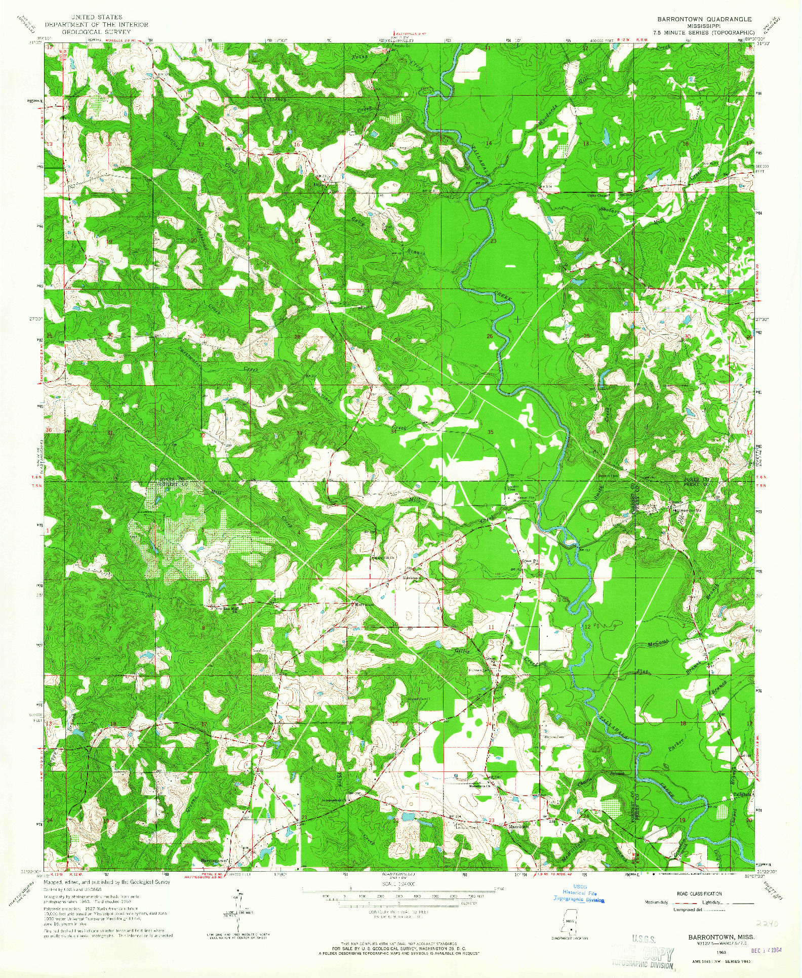 USGS 1:24000-SCALE QUADRANGLE FOR BARRONTOWN, MS 1963