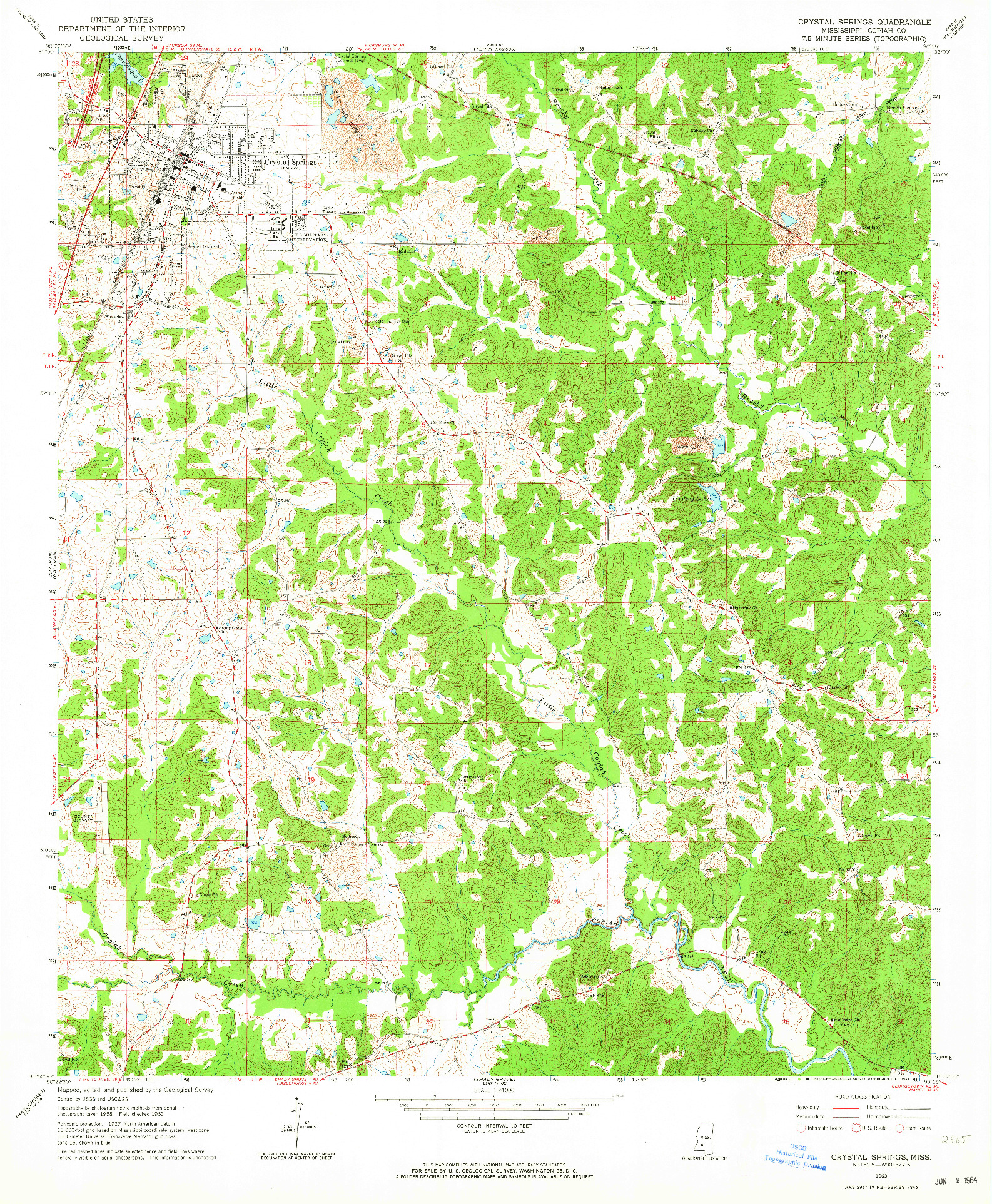 USGS 1:24000-SCALE QUADRANGLE FOR CRYSTAL SPRINGS, MS 1963