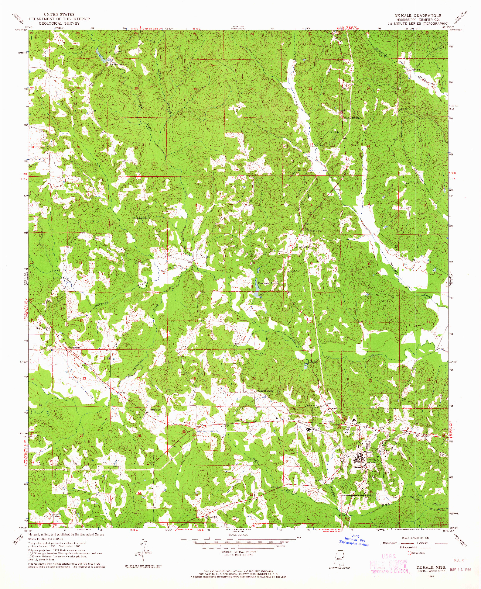 USGS 1:24000-SCALE QUADRANGLE FOR DE KALB, MS 1963