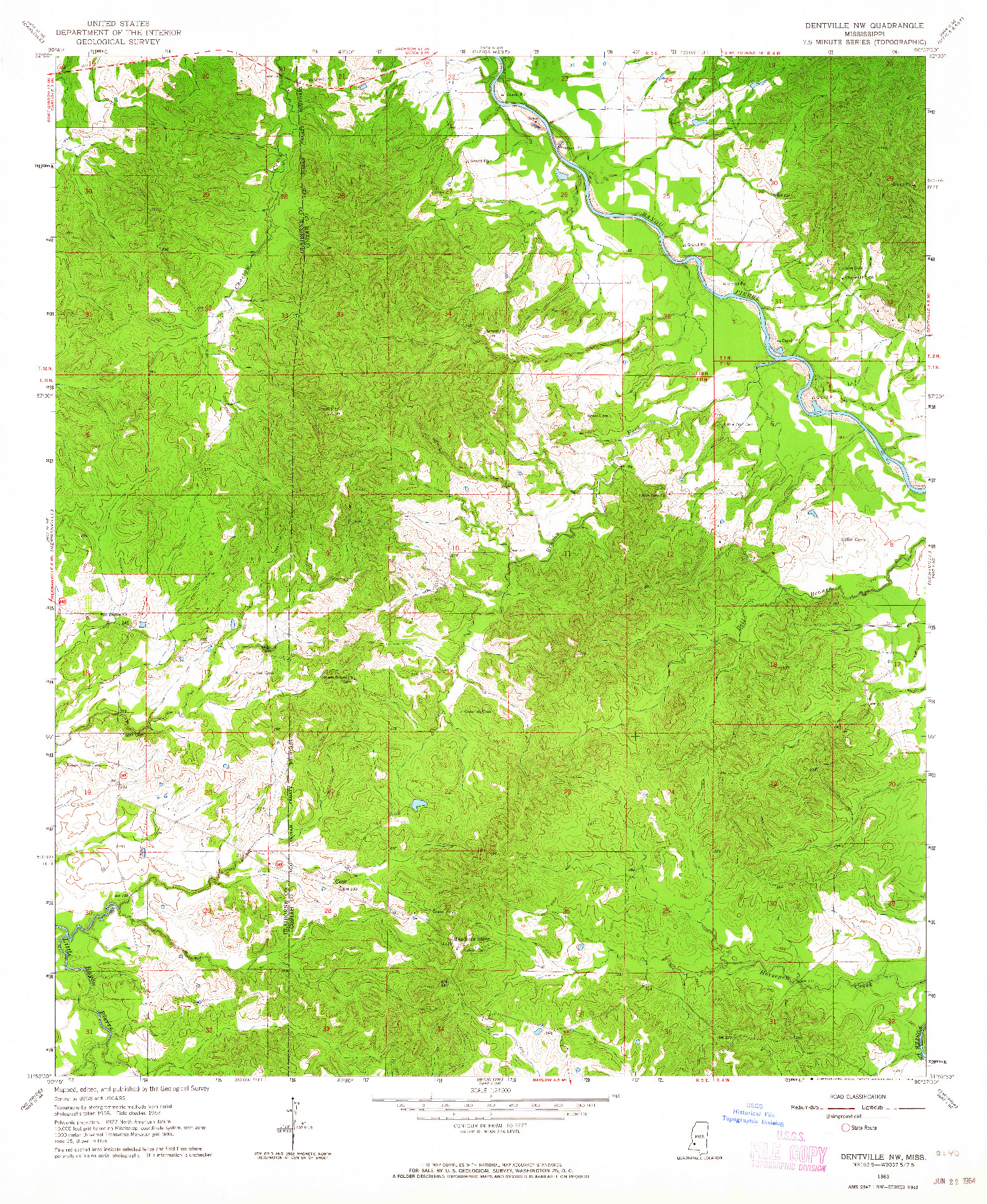 USGS 1:24000-SCALE QUADRANGLE FOR DENTVILLE NW, MS 1963