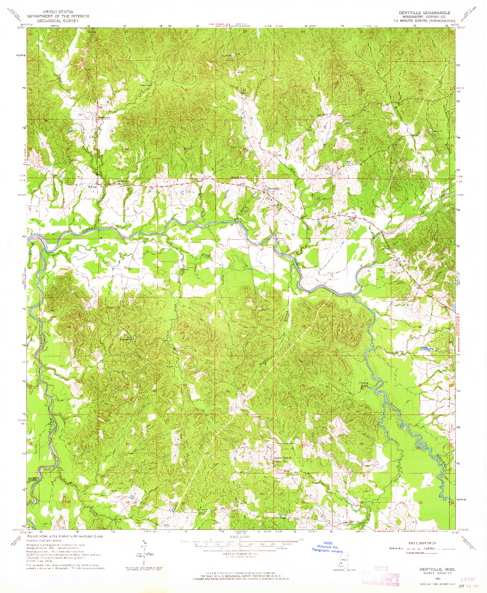 USGS 1:24000-SCALE QUADRANGLE FOR DENTVILLE, MS 1963