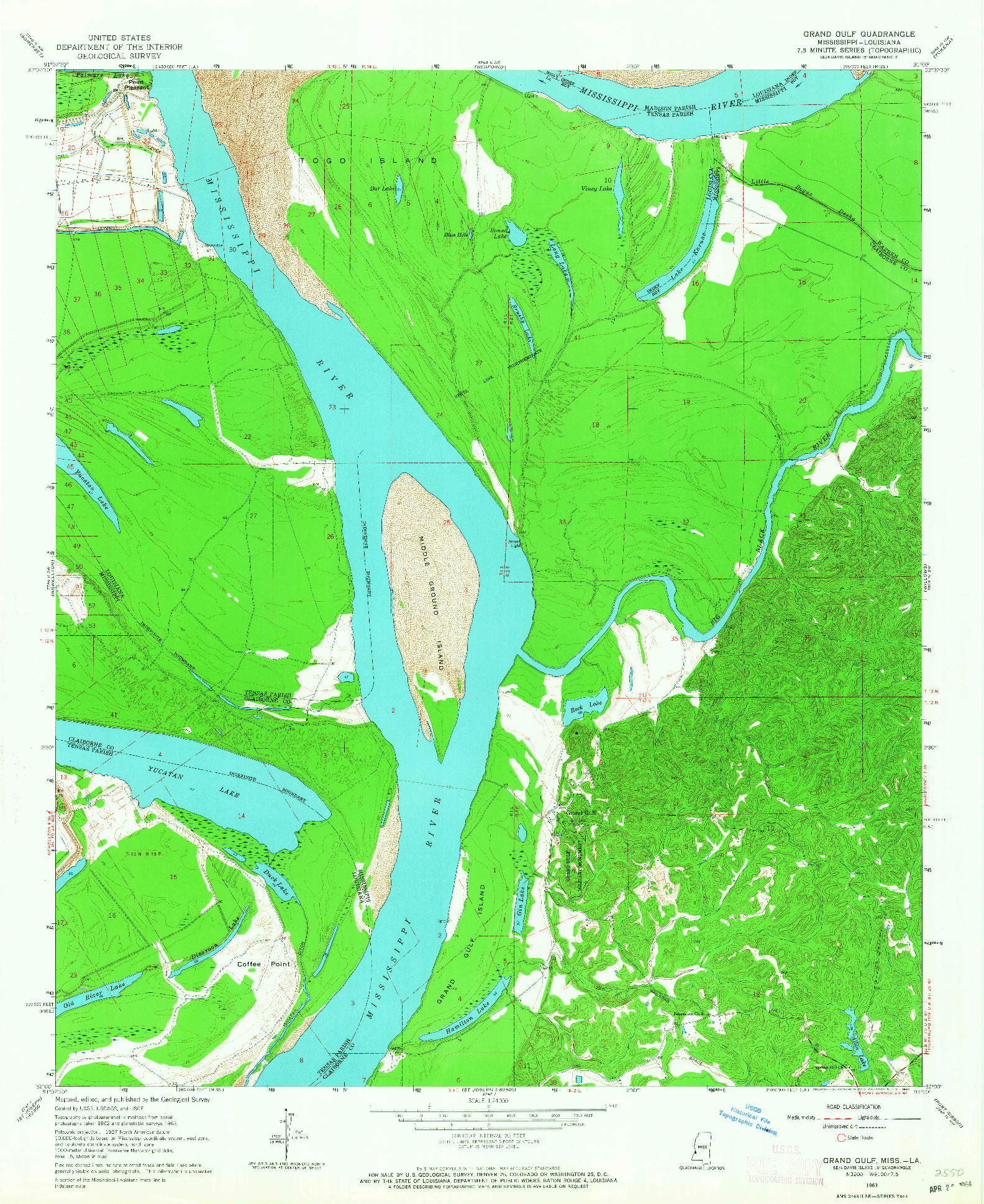 USGS 1:24000-SCALE QUADRANGLE FOR GRAND GULF, MS 1963