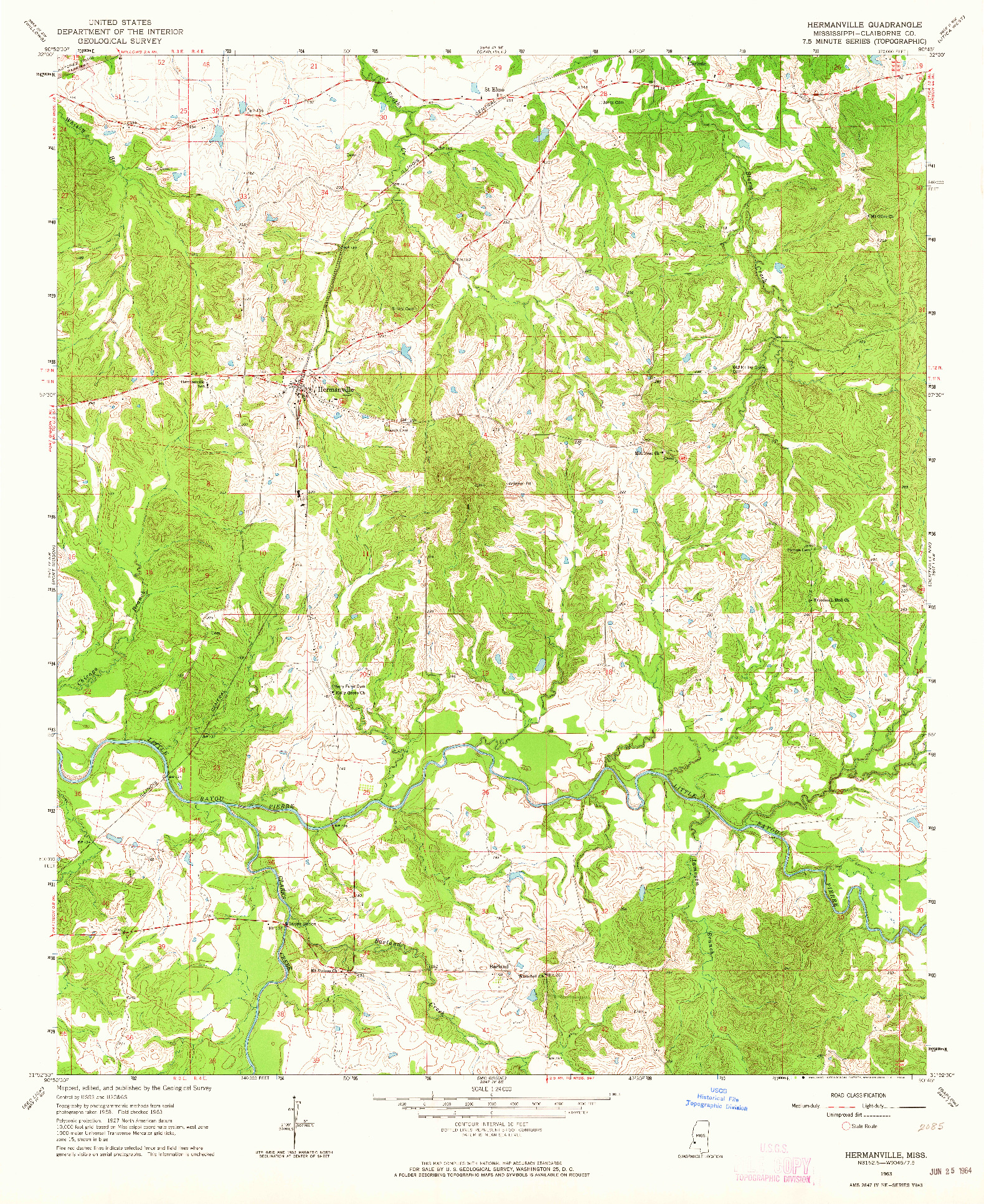 USGS 1:24000-SCALE QUADRANGLE FOR HERMANVILLE, MS 1963