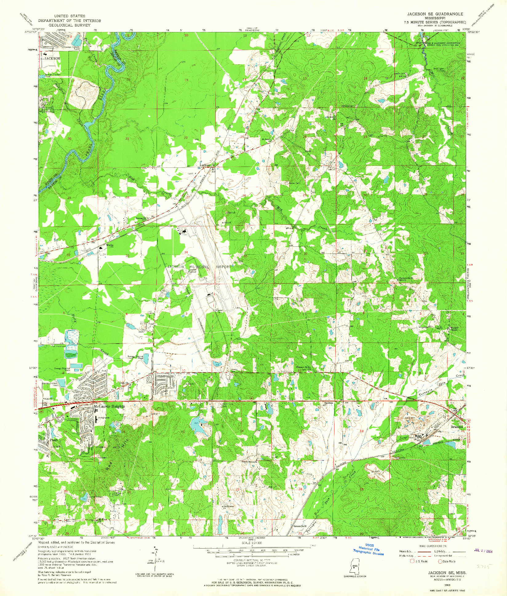 USGS 1:24000-SCALE QUADRANGLE FOR JACKSON SE, MS 1963