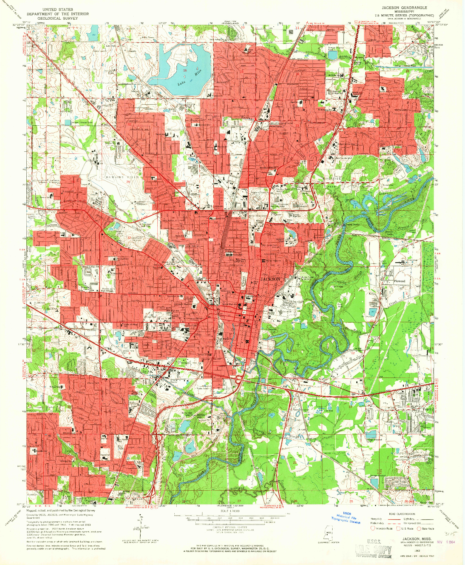 USGS 1:24000-SCALE QUADRANGLE FOR JACKSON, MS 1963