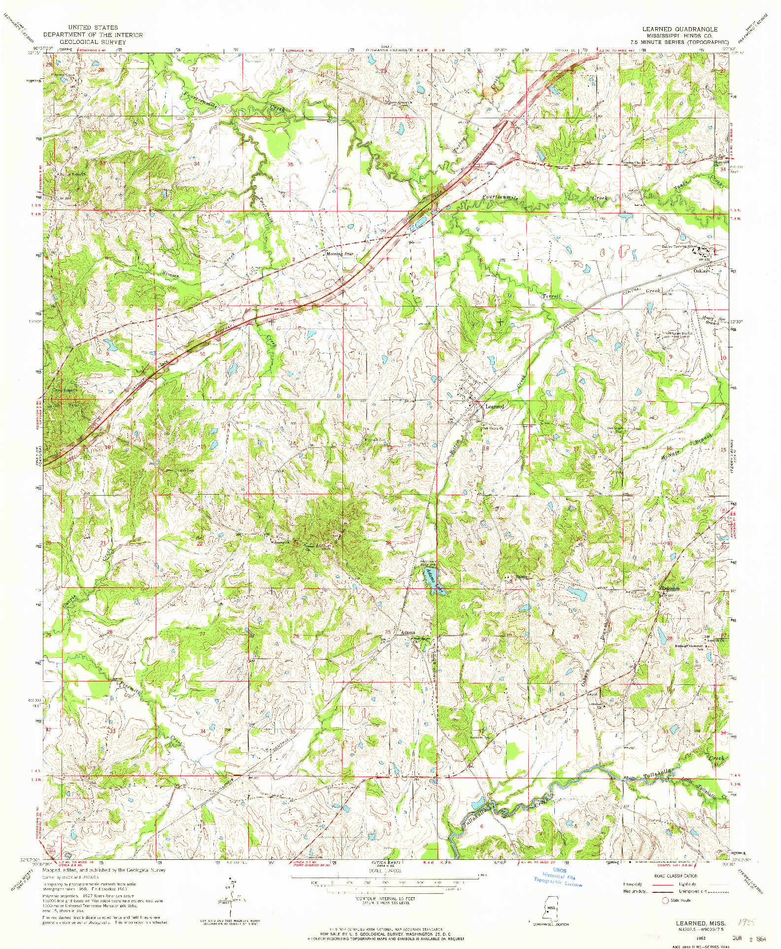 USGS 1:24000-SCALE QUADRANGLE FOR LEARNED, MS 1963