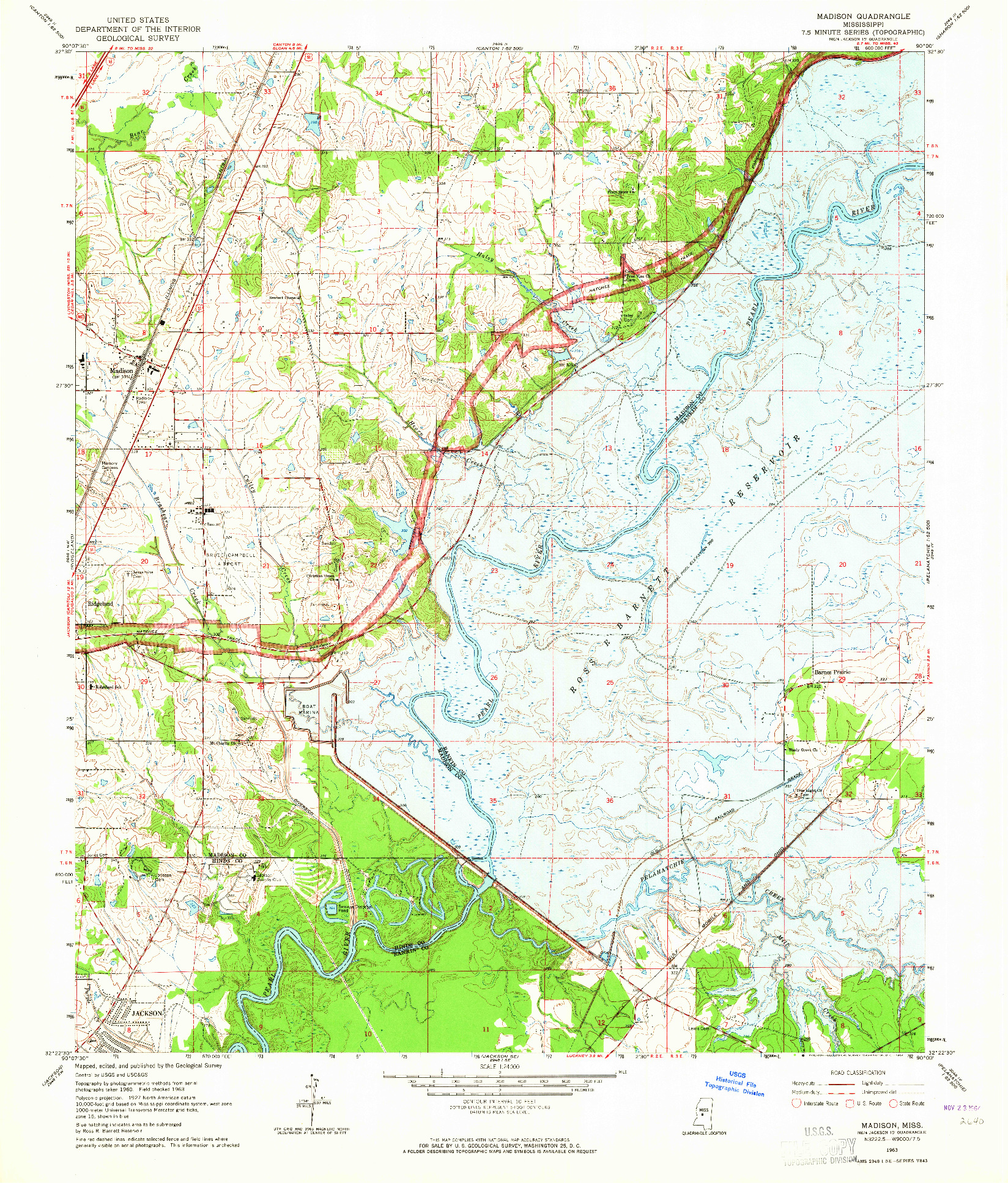 USGS 1:24000-SCALE QUADRANGLE FOR MADISON, MS 1963