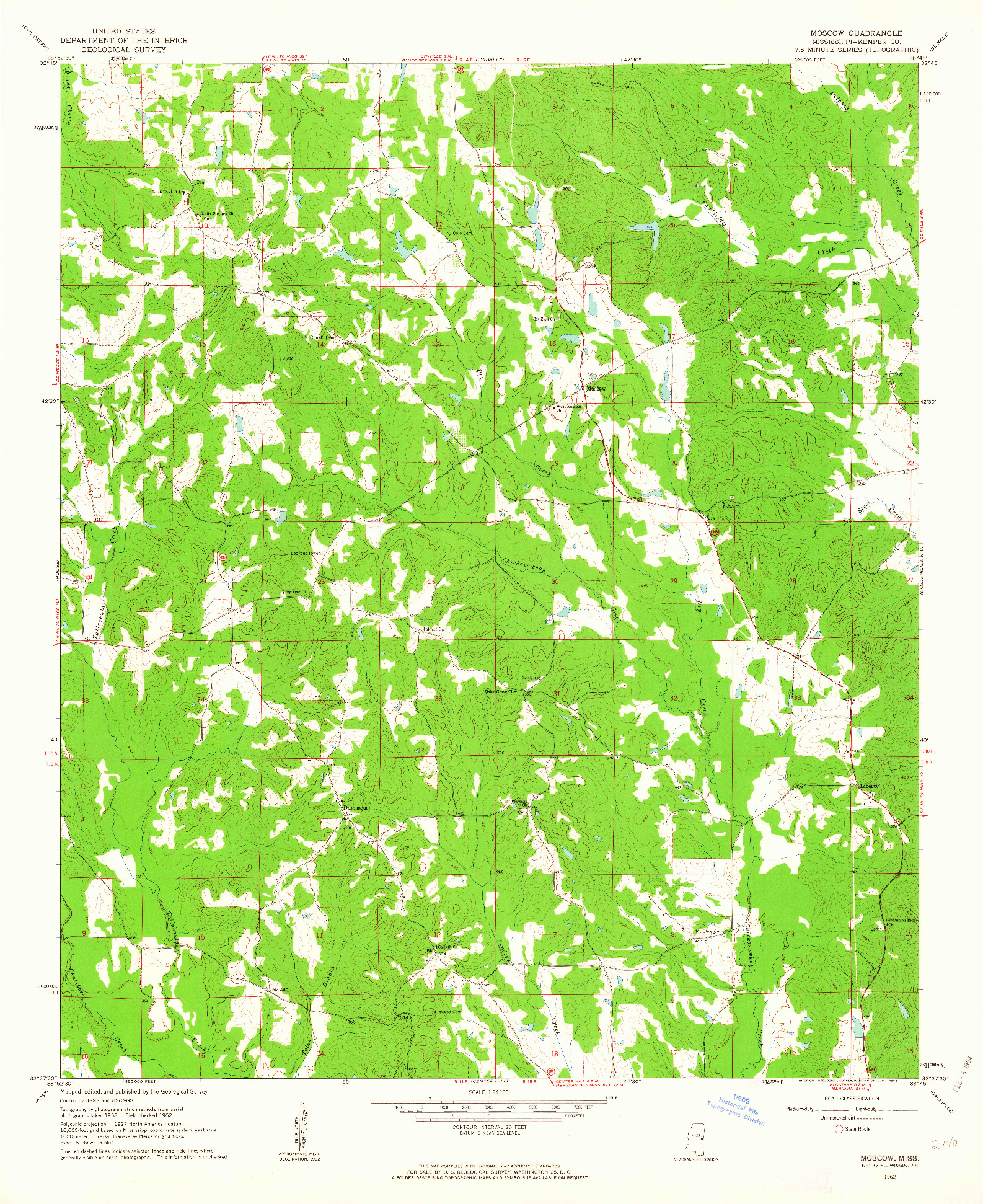 USGS 1:24000-SCALE QUADRANGLE FOR MOSCOW, MS 1962