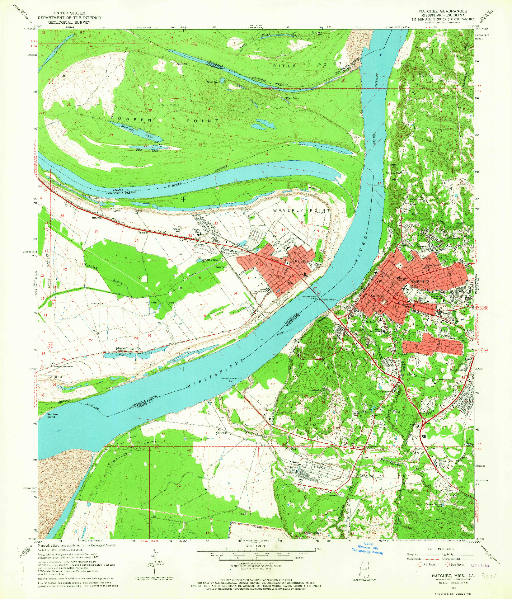 USGS 1:24000-SCALE QUADRANGLE FOR NATCHEZ, MS 1963