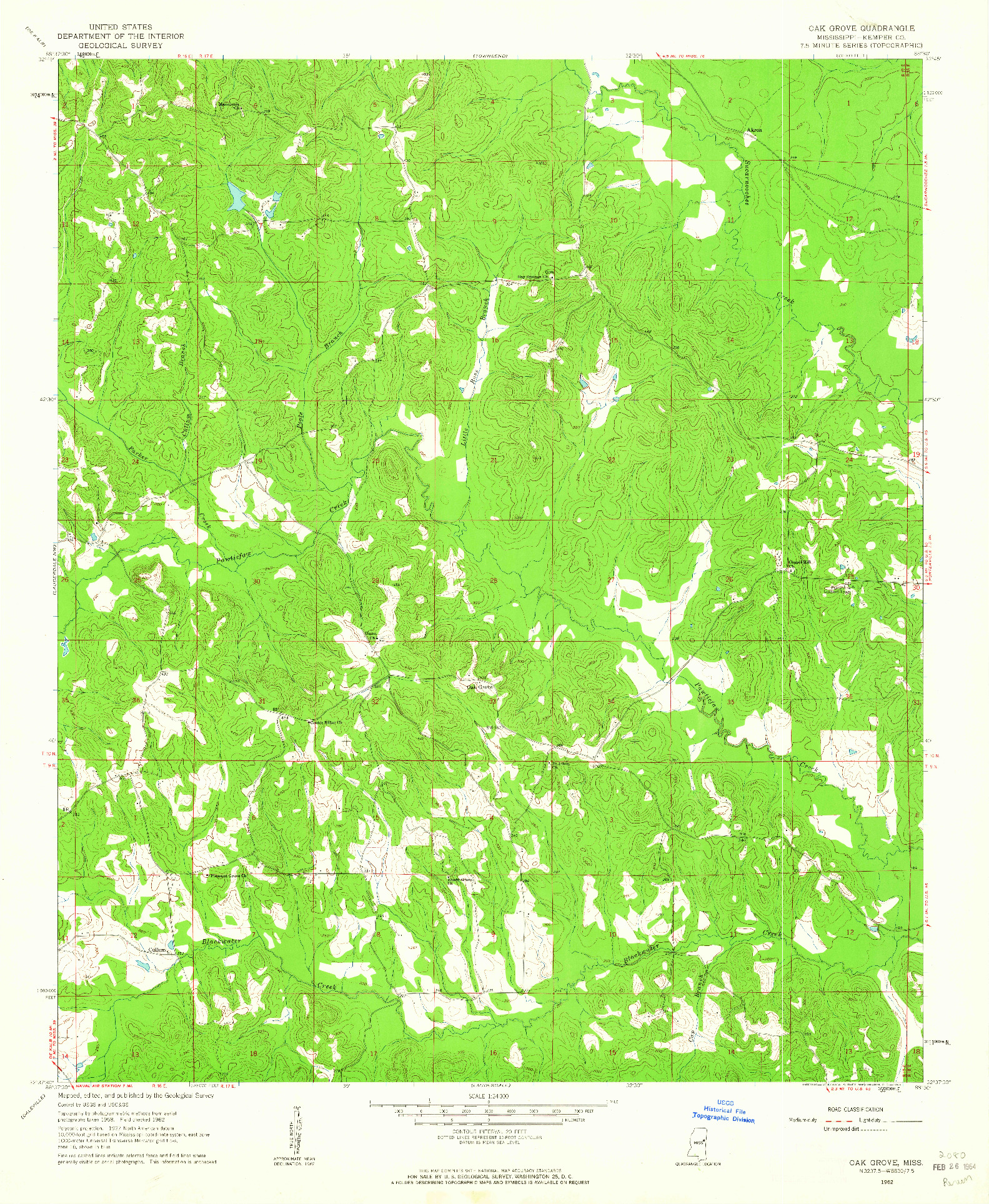 USGS 1:24000-SCALE QUADRANGLE FOR OAK GROVE, MS 1962