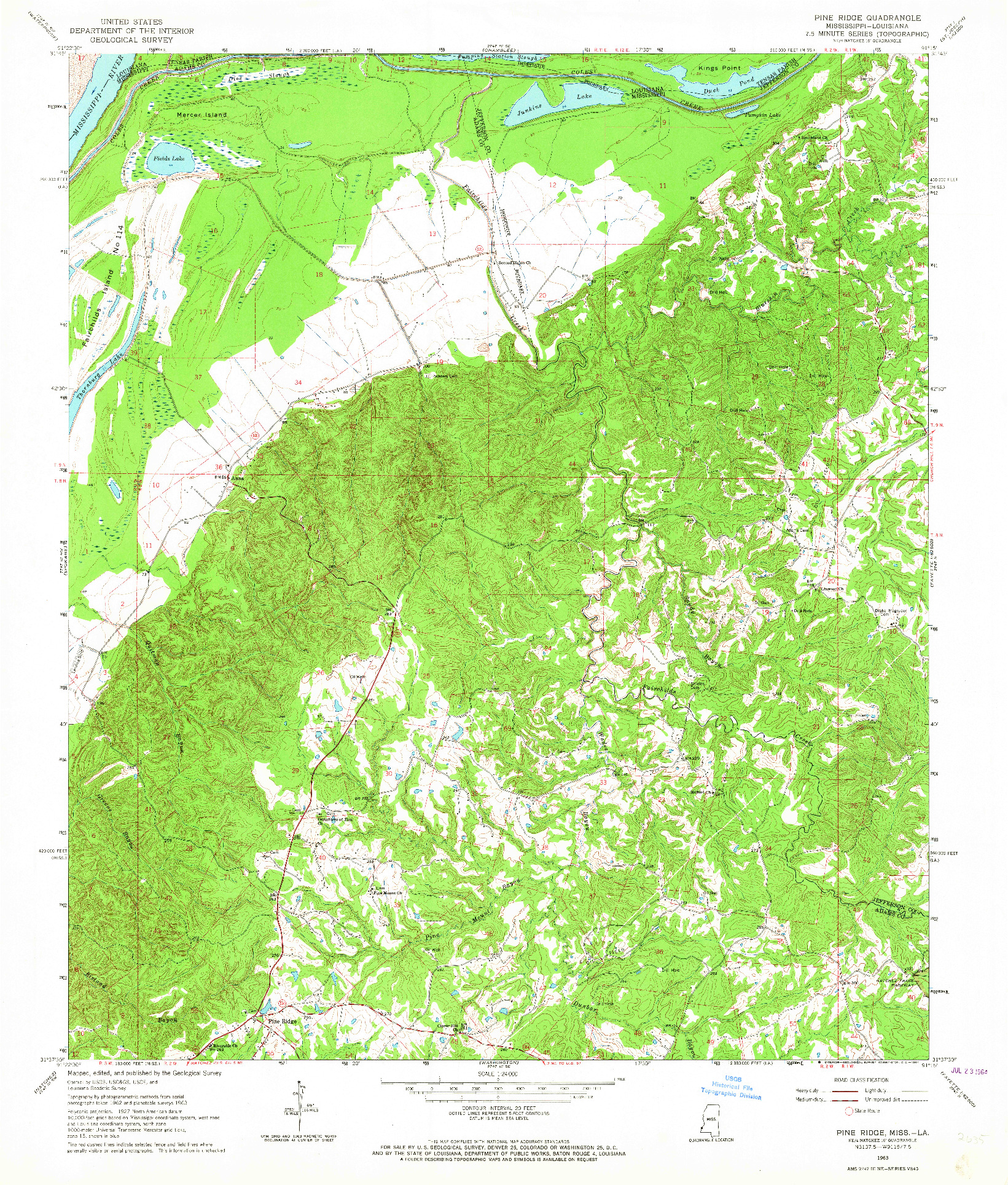 USGS 1:24000-SCALE QUADRANGLE FOR PINE RIDGE, MS 1963