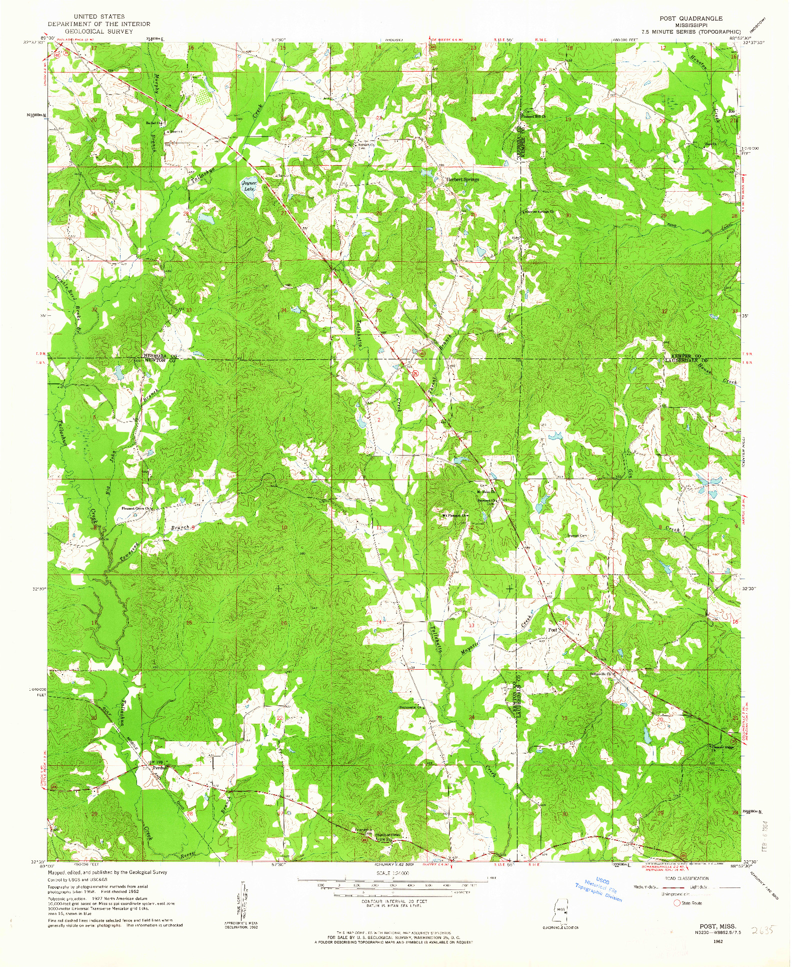 USGS 1:24000-SCALE QUADRANGLE FOR POST, MS 1962