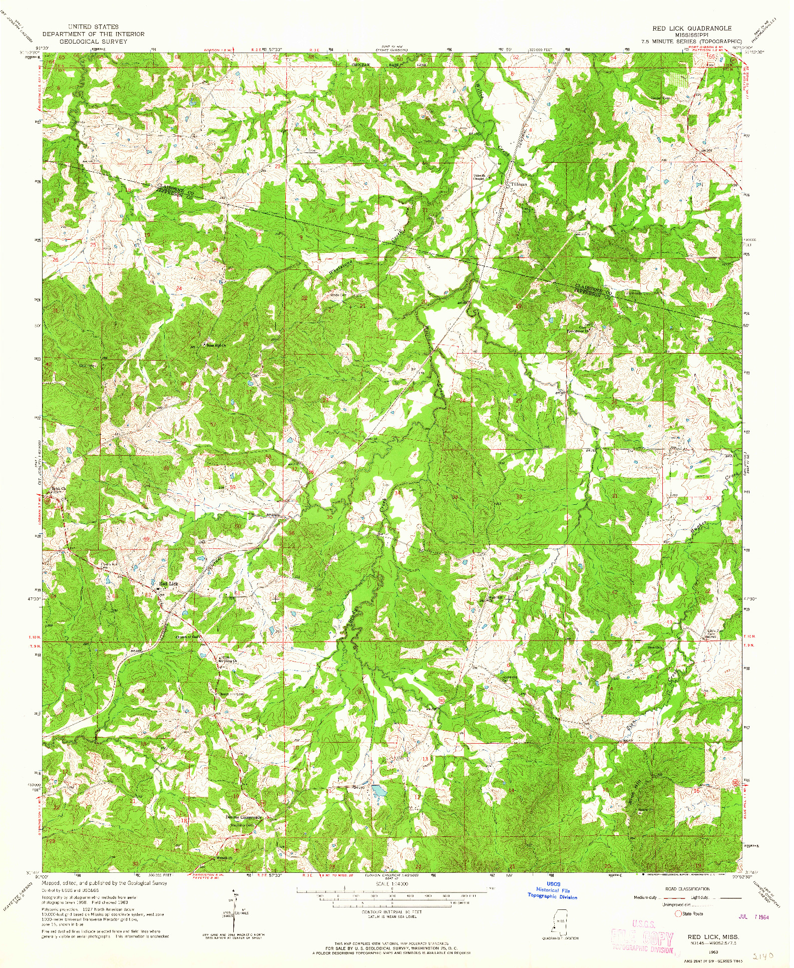 USGS 1:24000-SCALE QUADRANGLE FOR RED LICK, MS 1963