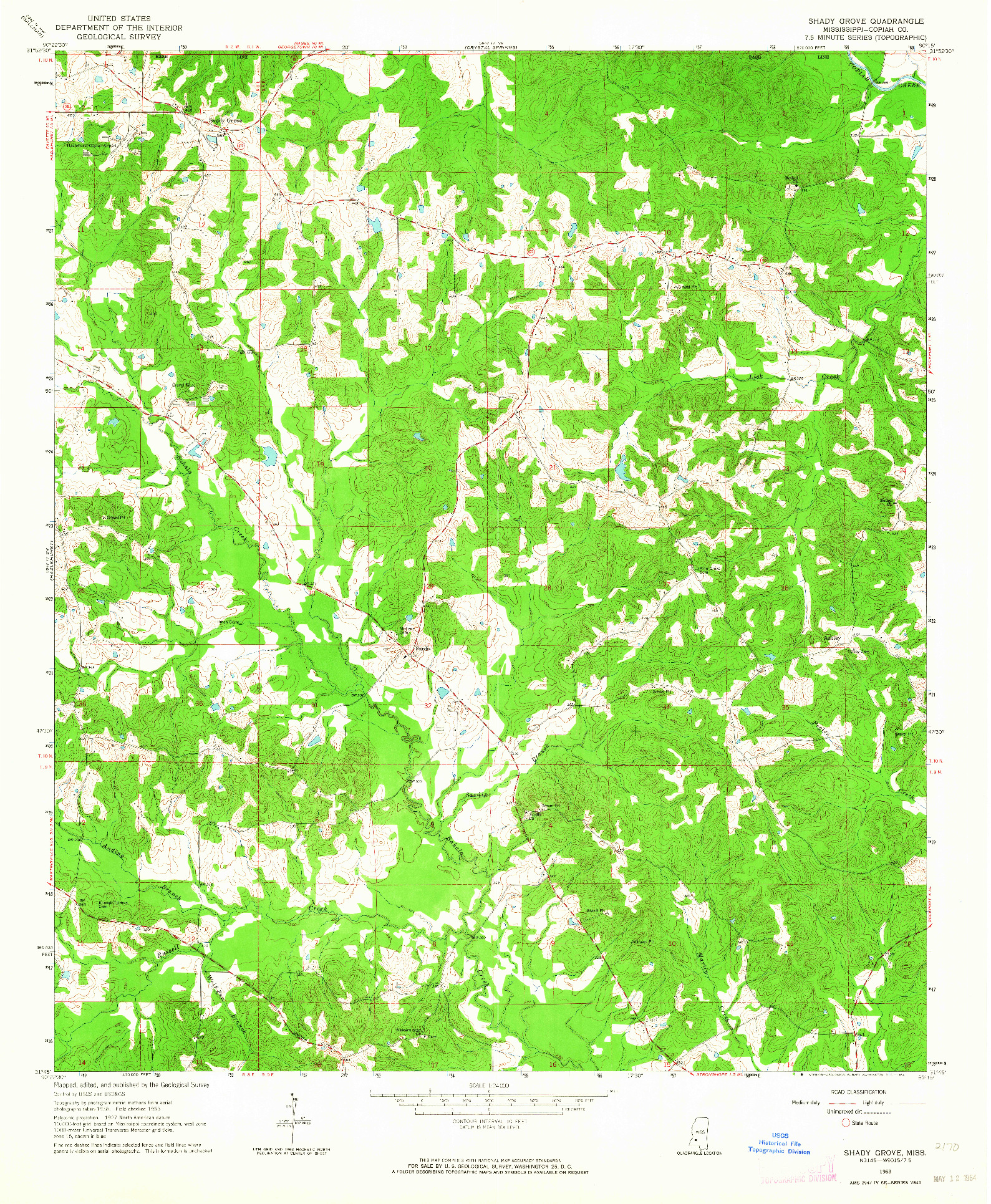 USGS 1:24000-SCALE QUADRANGLE FOR SHADY GROVE, MS 1963