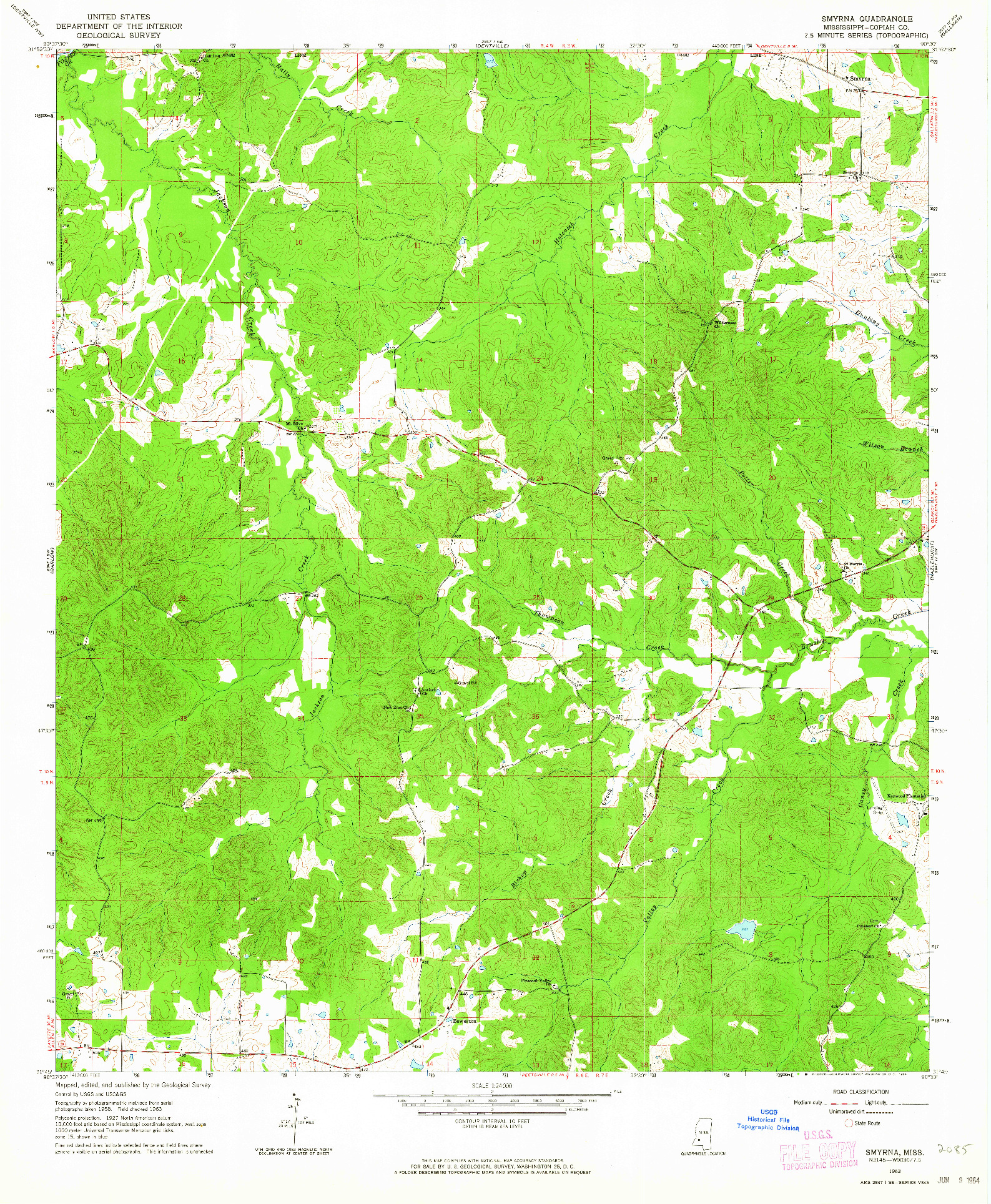 USGS 1:24000-SCALE QUADRANGLE FOR SMYRNA, MS 1963