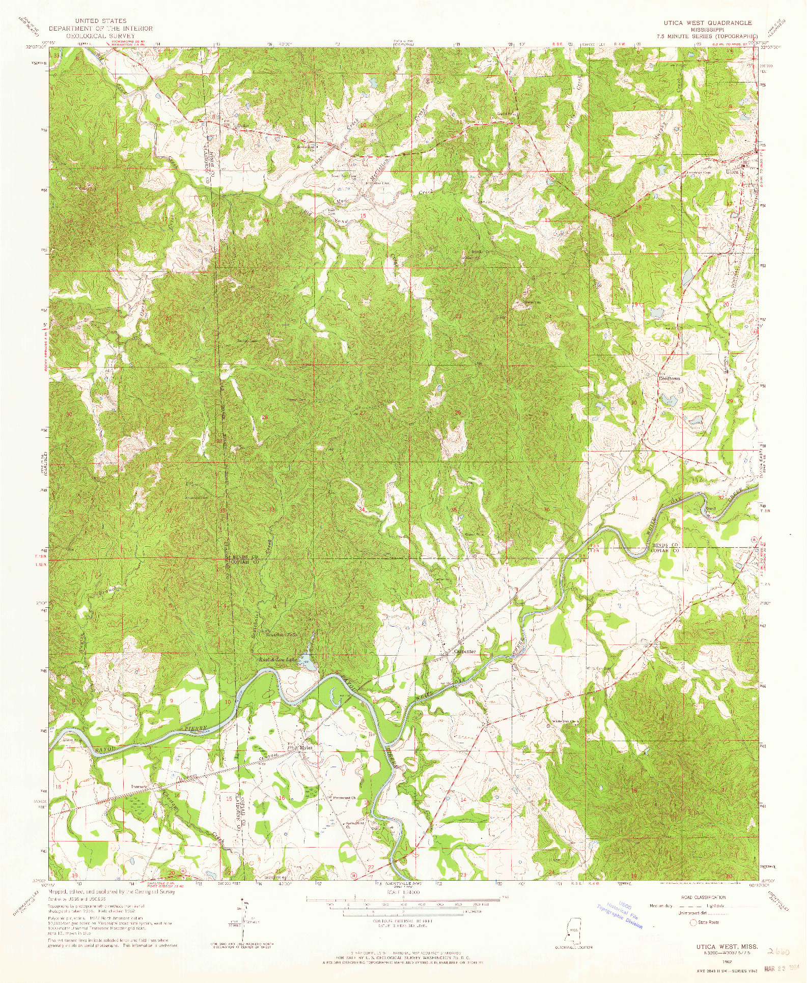 USGS 1:24000-SCALE QUADRANGLE FOR UTICA WEST, MS 1962