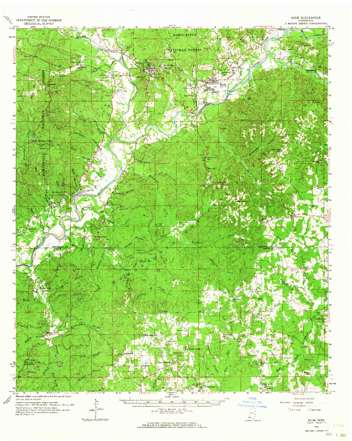 USGS 1:62500-SCALE QUADRANGLE FOR BUDE, MS 1962