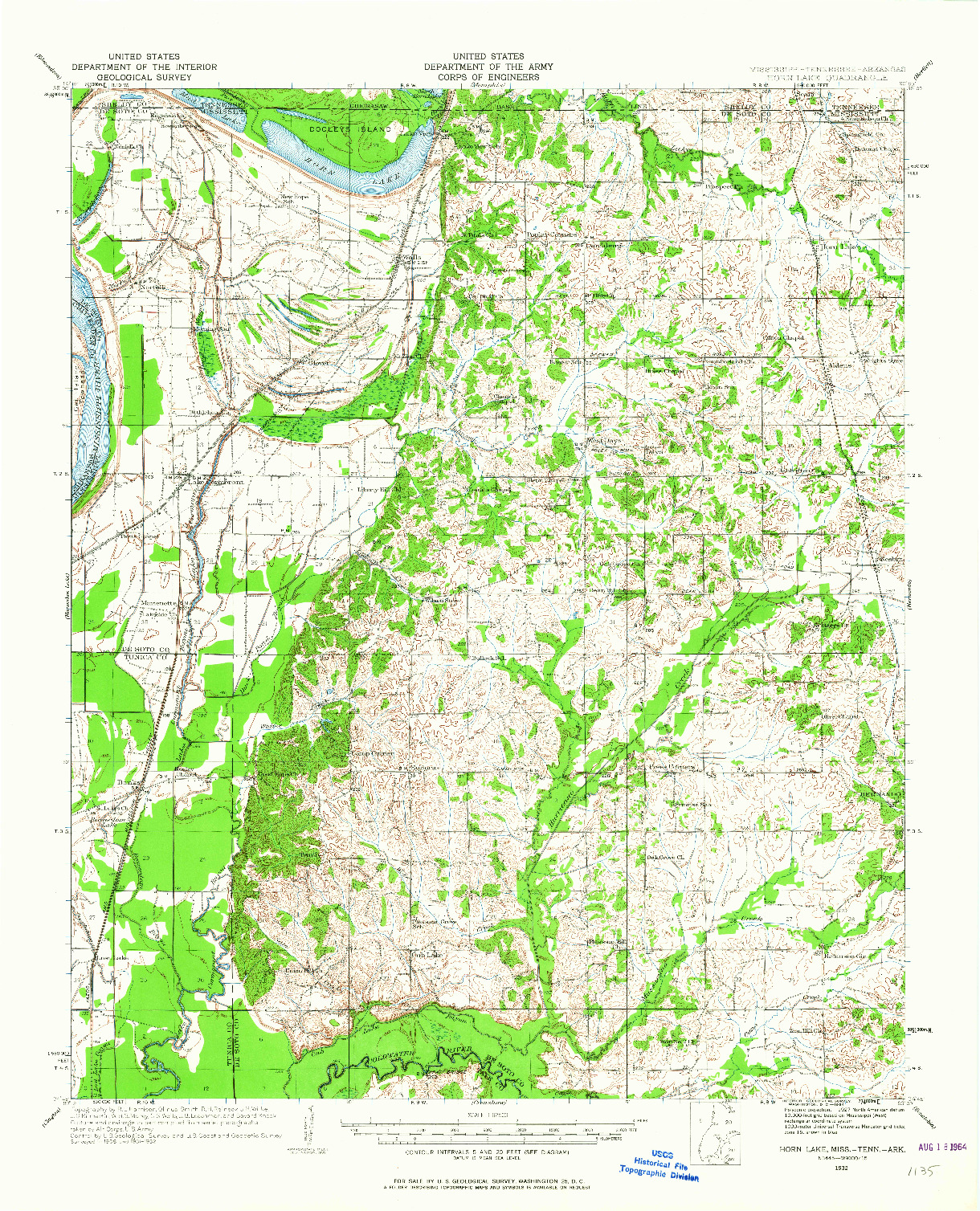 USGS 1:62500-SCALE QUADRANGLE FOR HORN LAKE, MS 1932