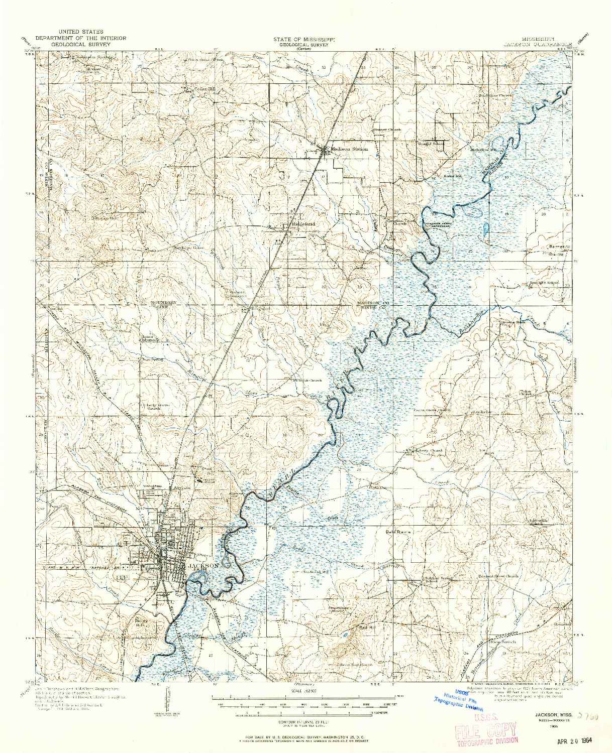 USGS 1:62500-SCALE QUADRANGLE FOR JACKSON, MS 1905