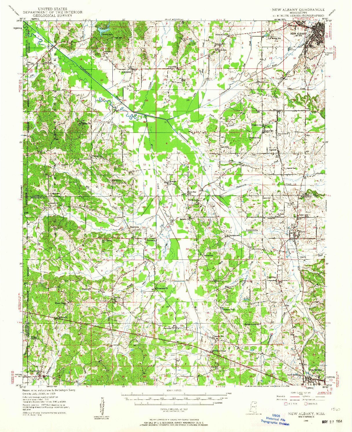 USGS 1:62500-SCALE QUADRANGLE FOR NEW ALBANY, MS 1949