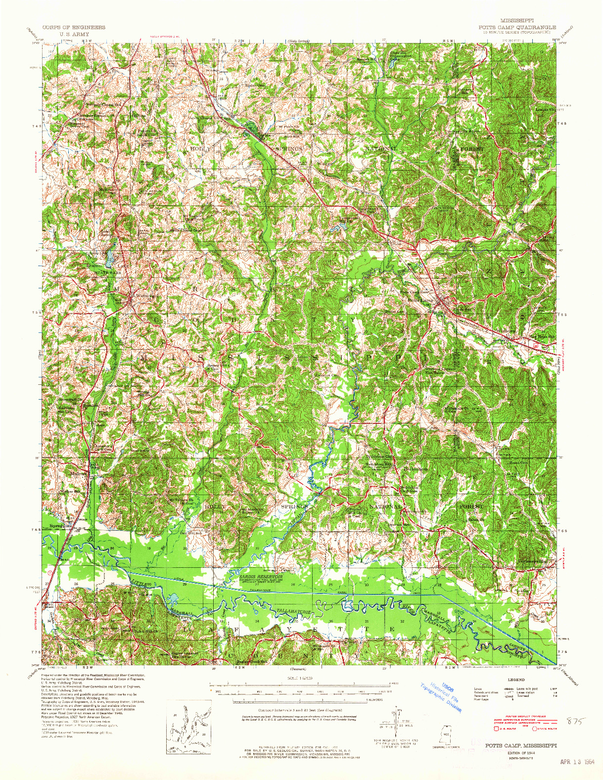 USGS 1:62500-SCALE QUADRANGLE FOR POTTS CAMP, MS 1945