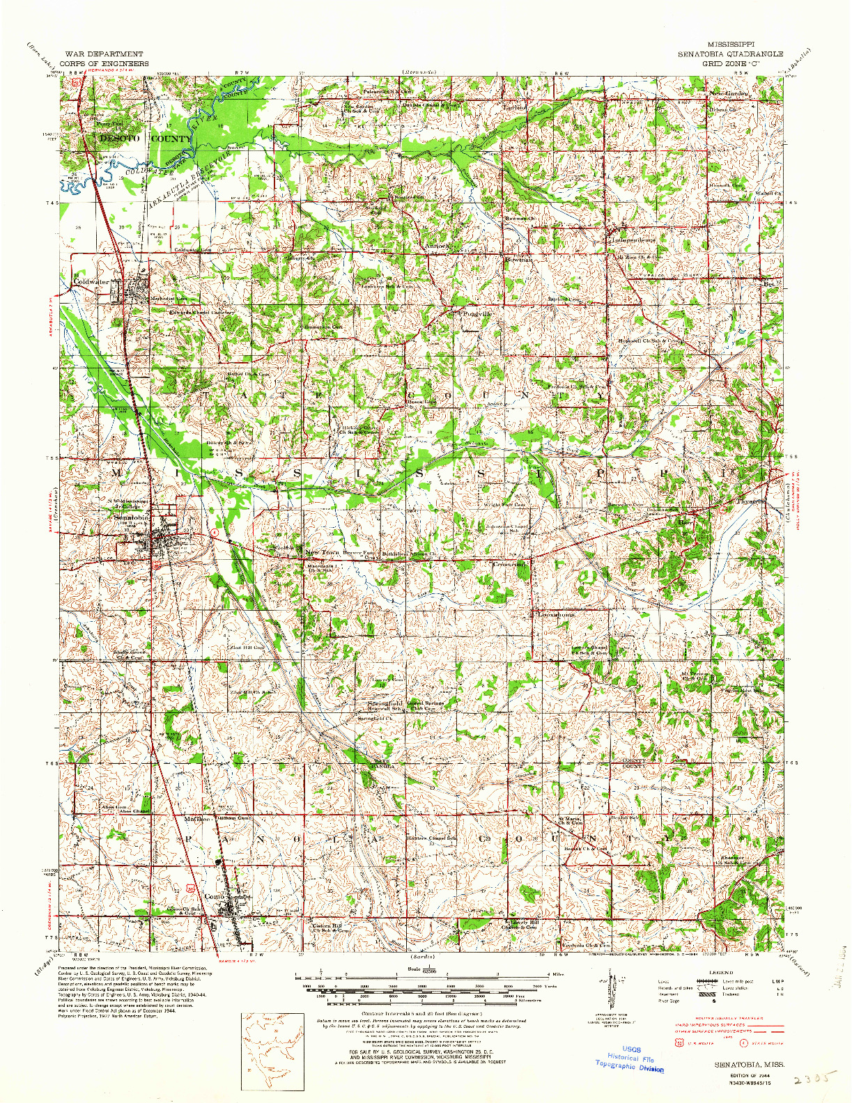 USGS 1:62500-SCALE QUADRANGLE FOR SENATOBIA, MS 1944
