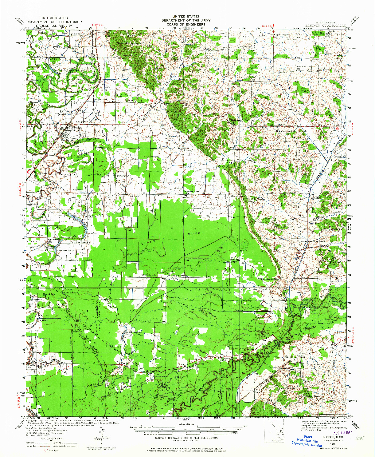USGS 1:62500-SCALE QUADRANGLE FOR SLEDGE, MS 1932