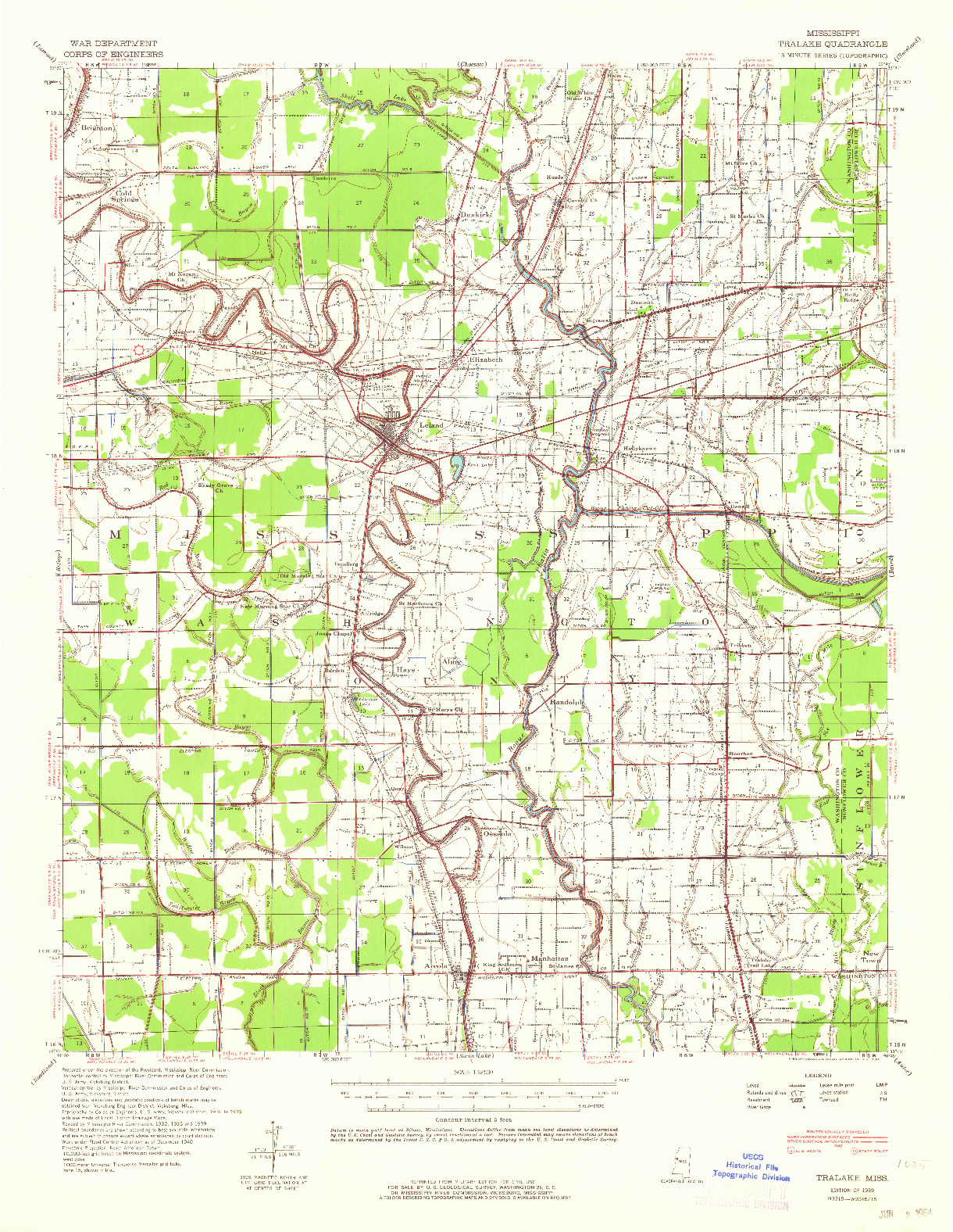 USGS 1:62500-SCALE QUADRANGLE FOR TRALAKE, MS 1939