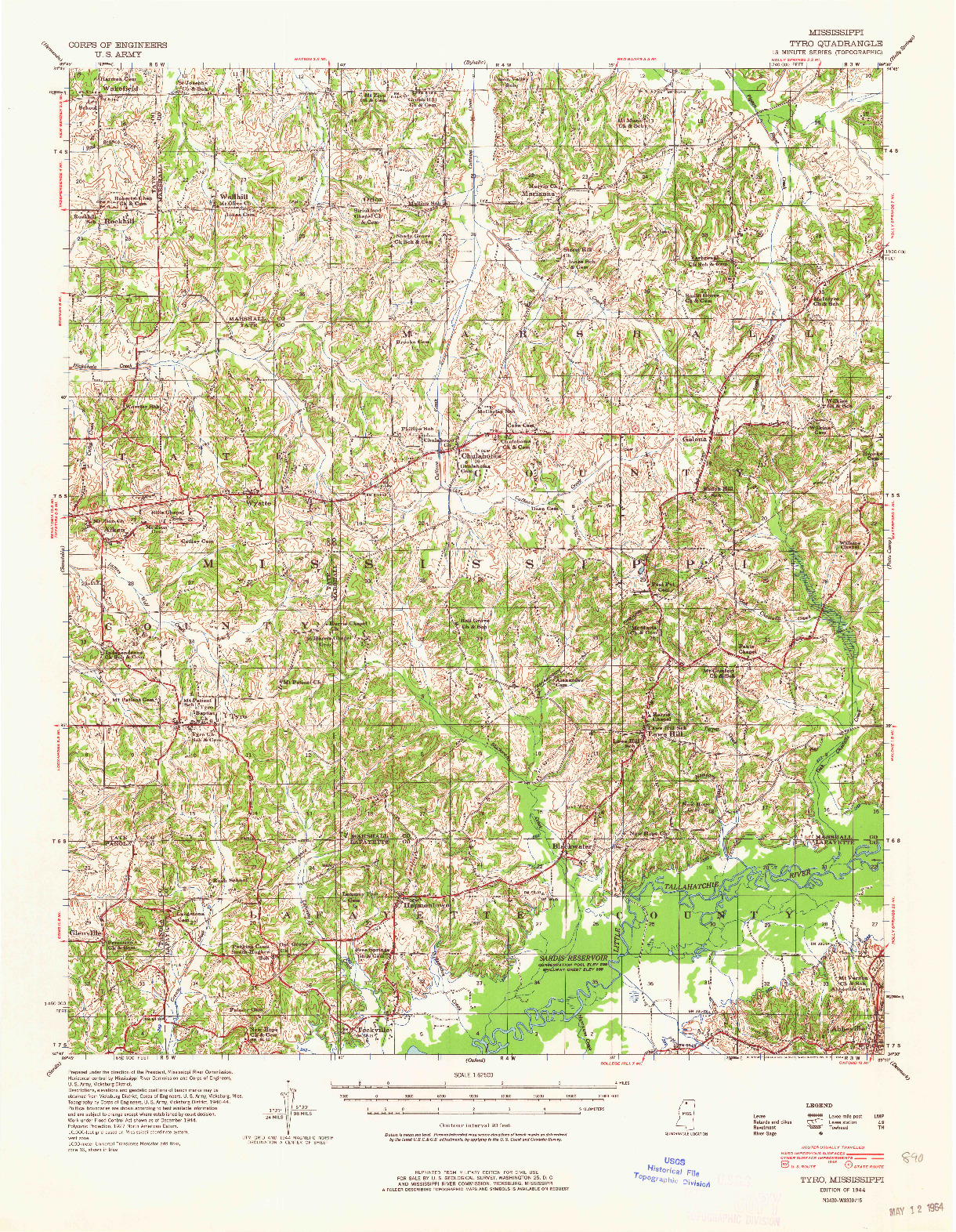 USGS 1:62500-SCALE QUADRANGLE FOR TYRO, MS 1944