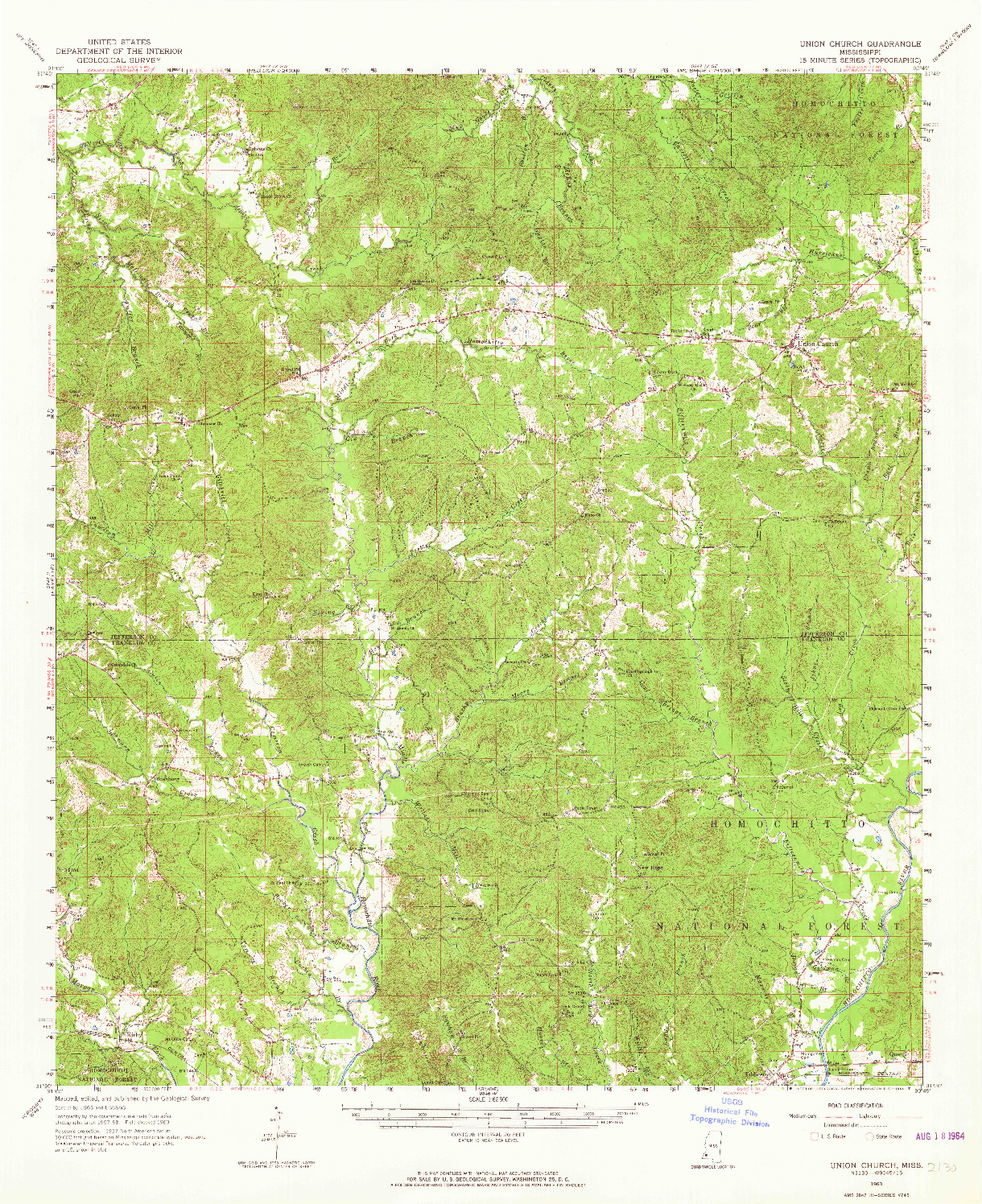 USGS 1:62500-SCALE QUADRANGLE FOR UNION CHURCH, MS 1963