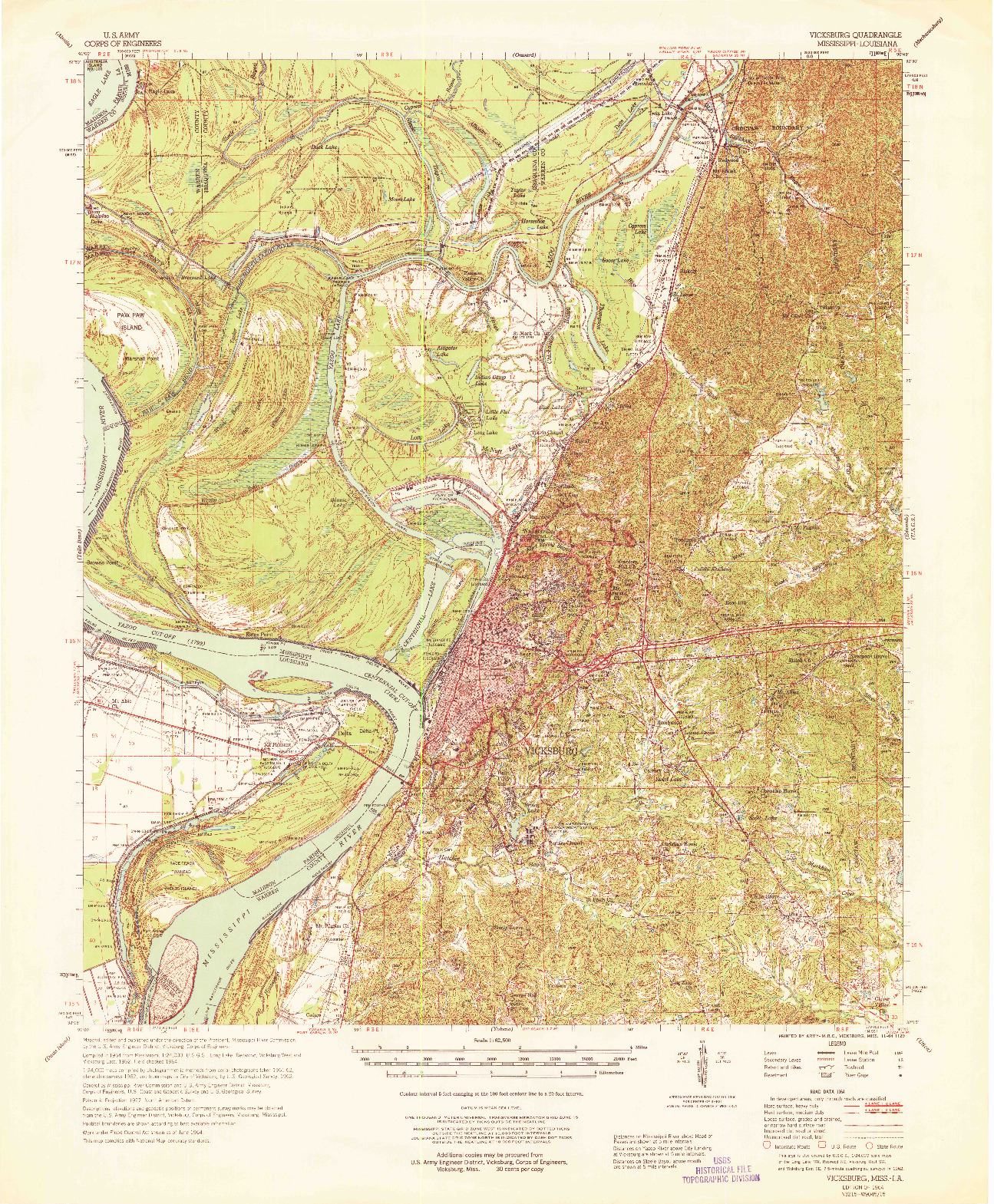 USGS 1:62500-SCALE QUADRANGLE FOR VICKSBURG, MS 1964