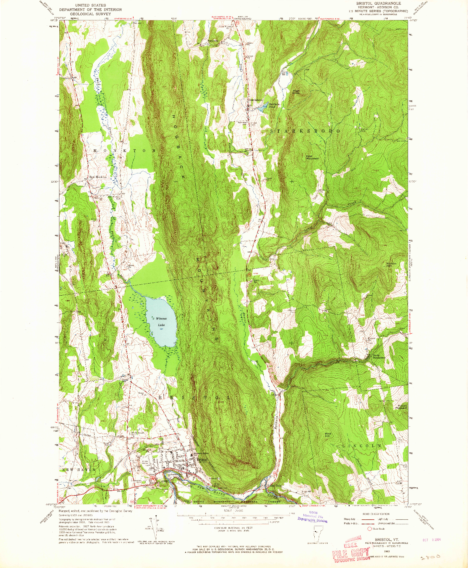 USGS 1:24000-SCALE QUADRANGLE FOR BRISTOL, VT 1963