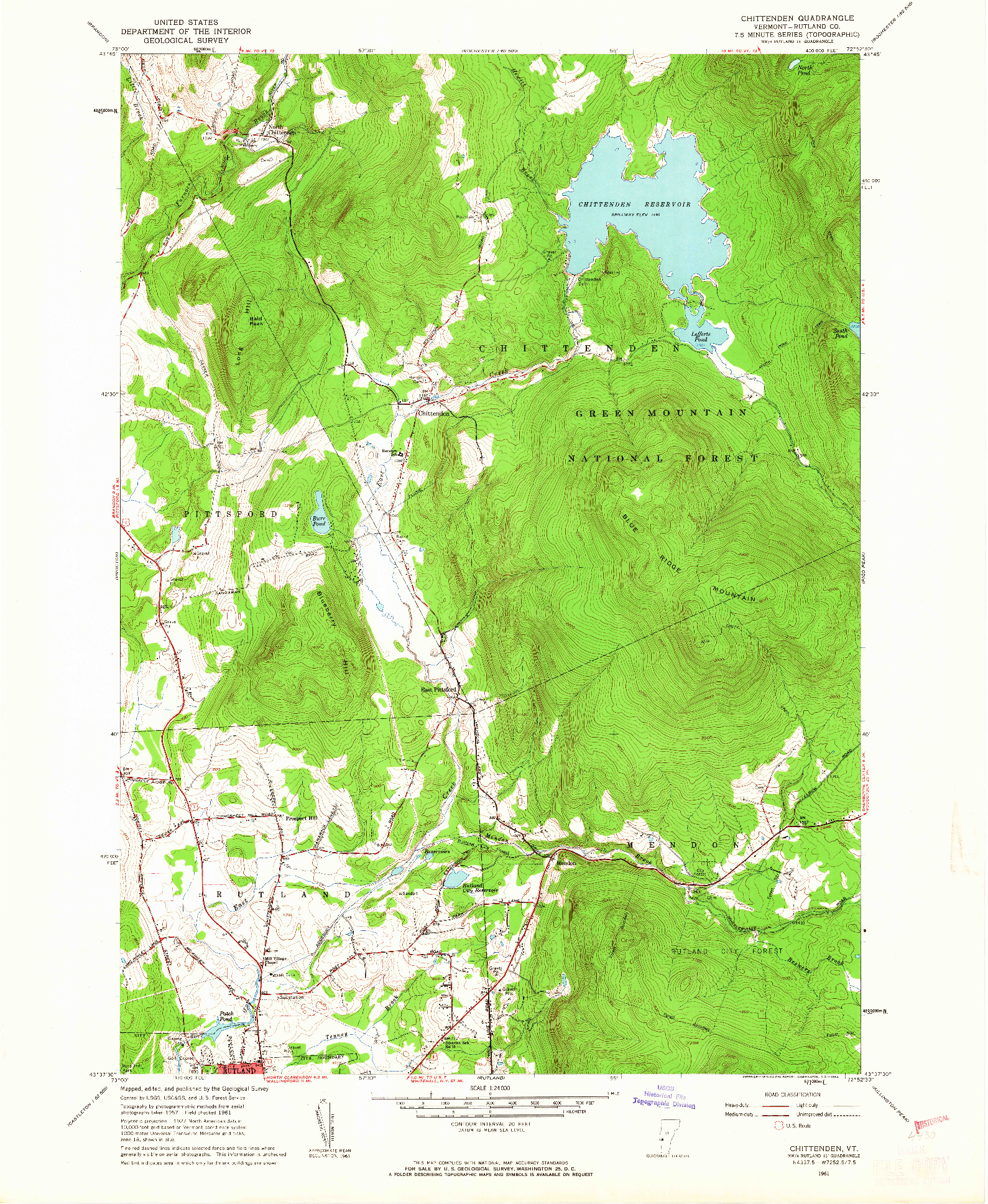 USGS 1:24000-SCALE QUADRANGLE FOR CHITTENDEN, VT 1961