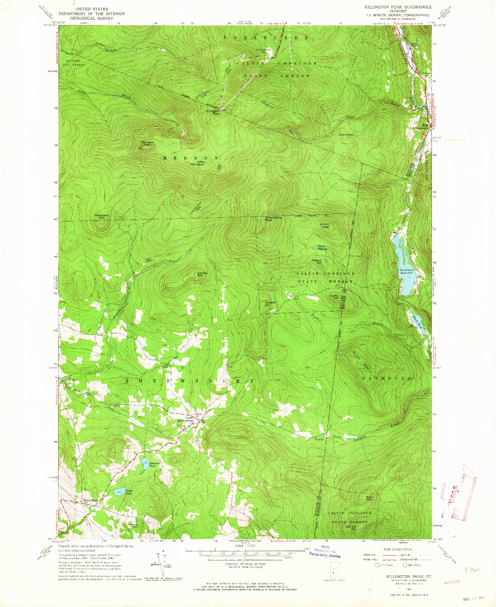 USGS 1:24000-SCALE QUADRANGLE FOR KILLINGTON PEAK, VT 1961