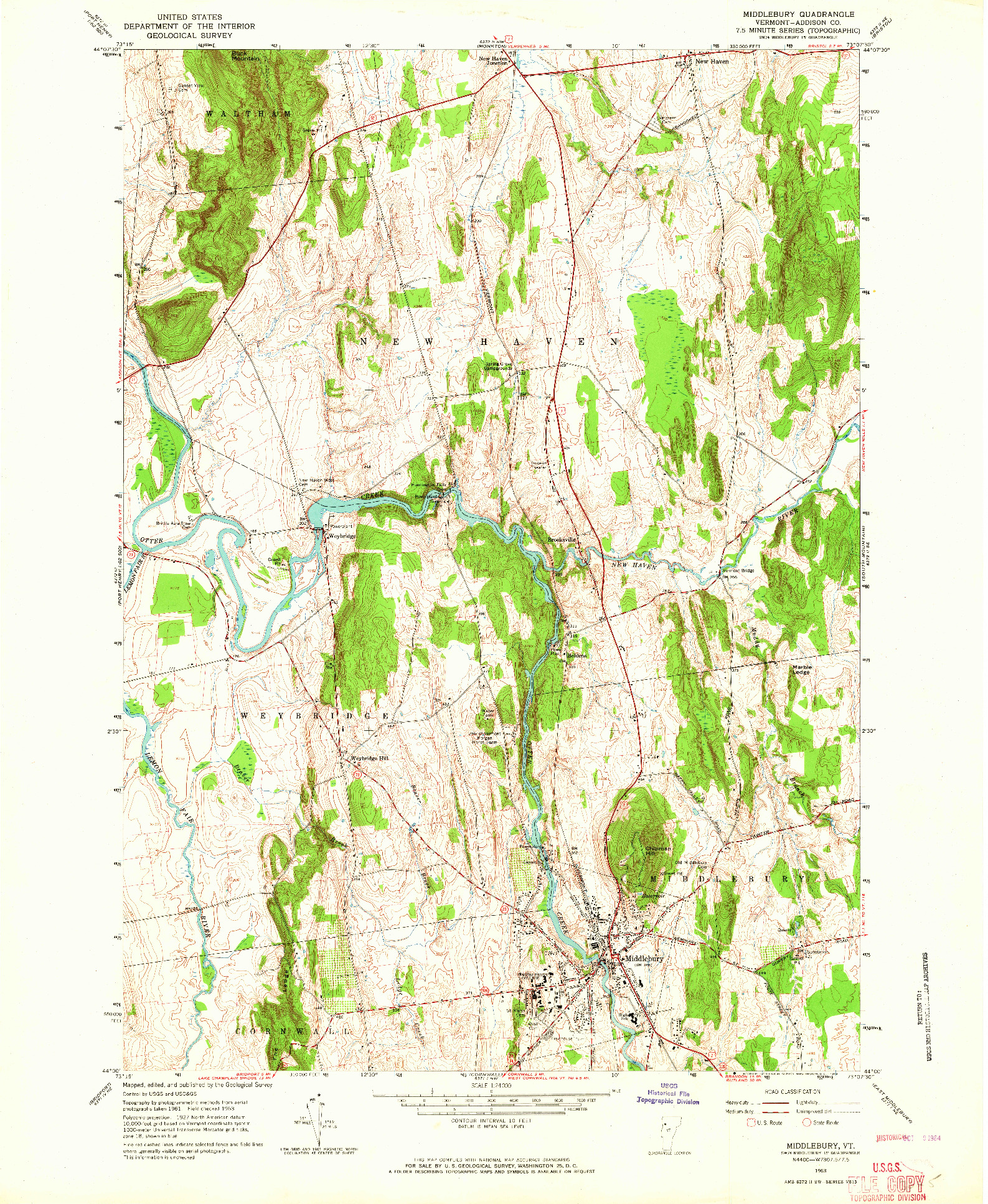 USGS 1:24000-SCALE QUADRANGLE FOR MIDDLEBURY, VT 1963