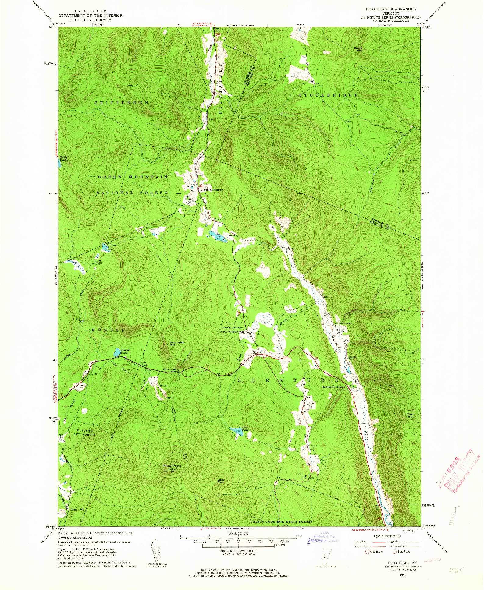 USGS 1:24000-SCALE QUADRANGLE FOR PICO PEAK, VT 1961