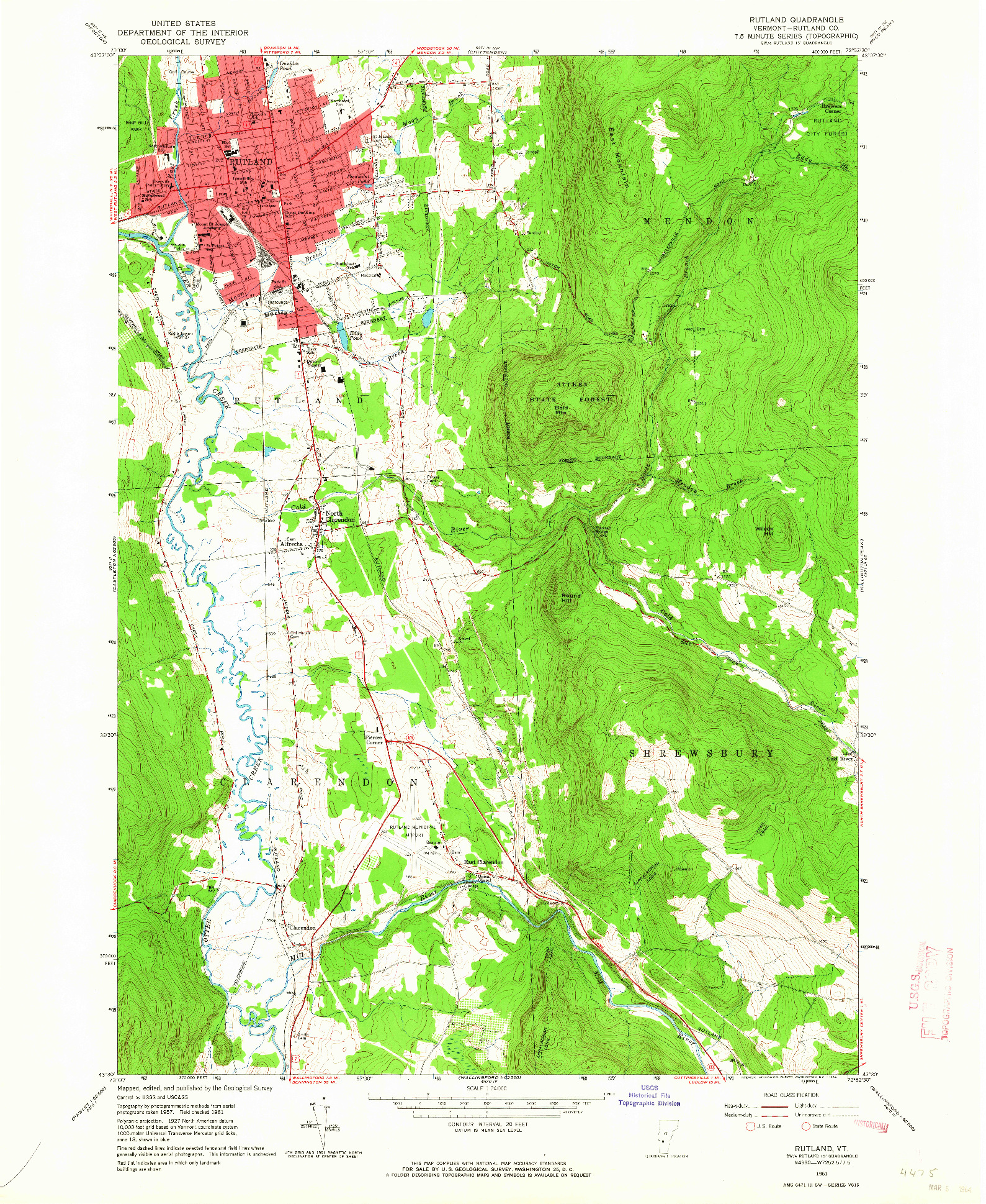 USGS 1:24000-SCALE QUADRANGLE FOR RUTLAND, VT 1961
